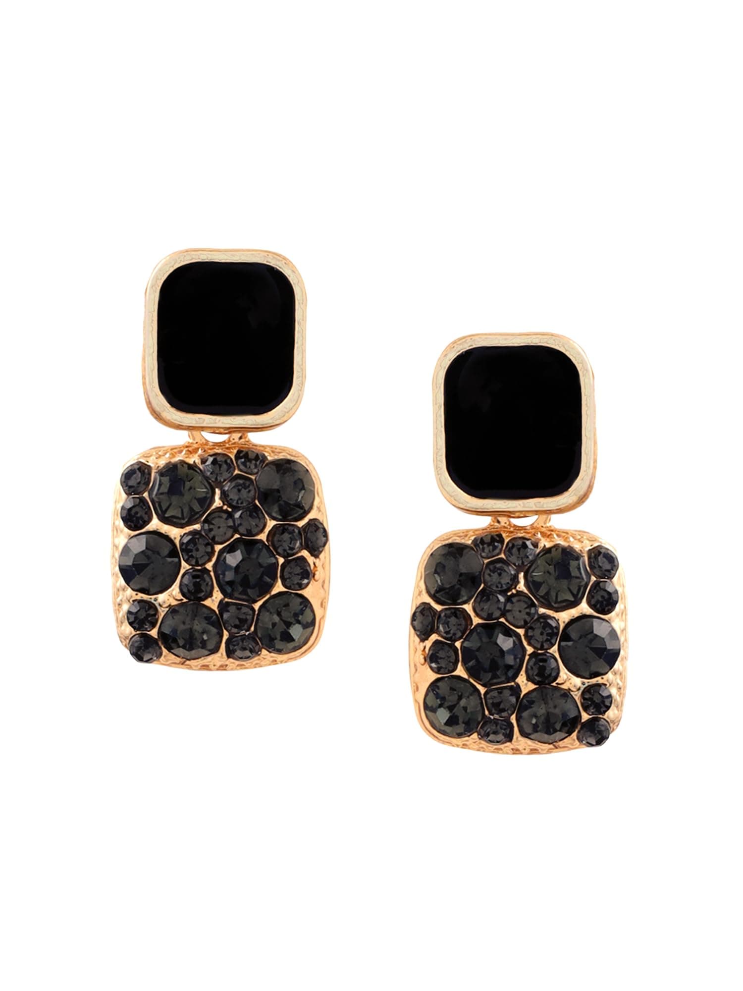 Fashion Women Earrings | Gold Toned Black Color Crystal Earrings