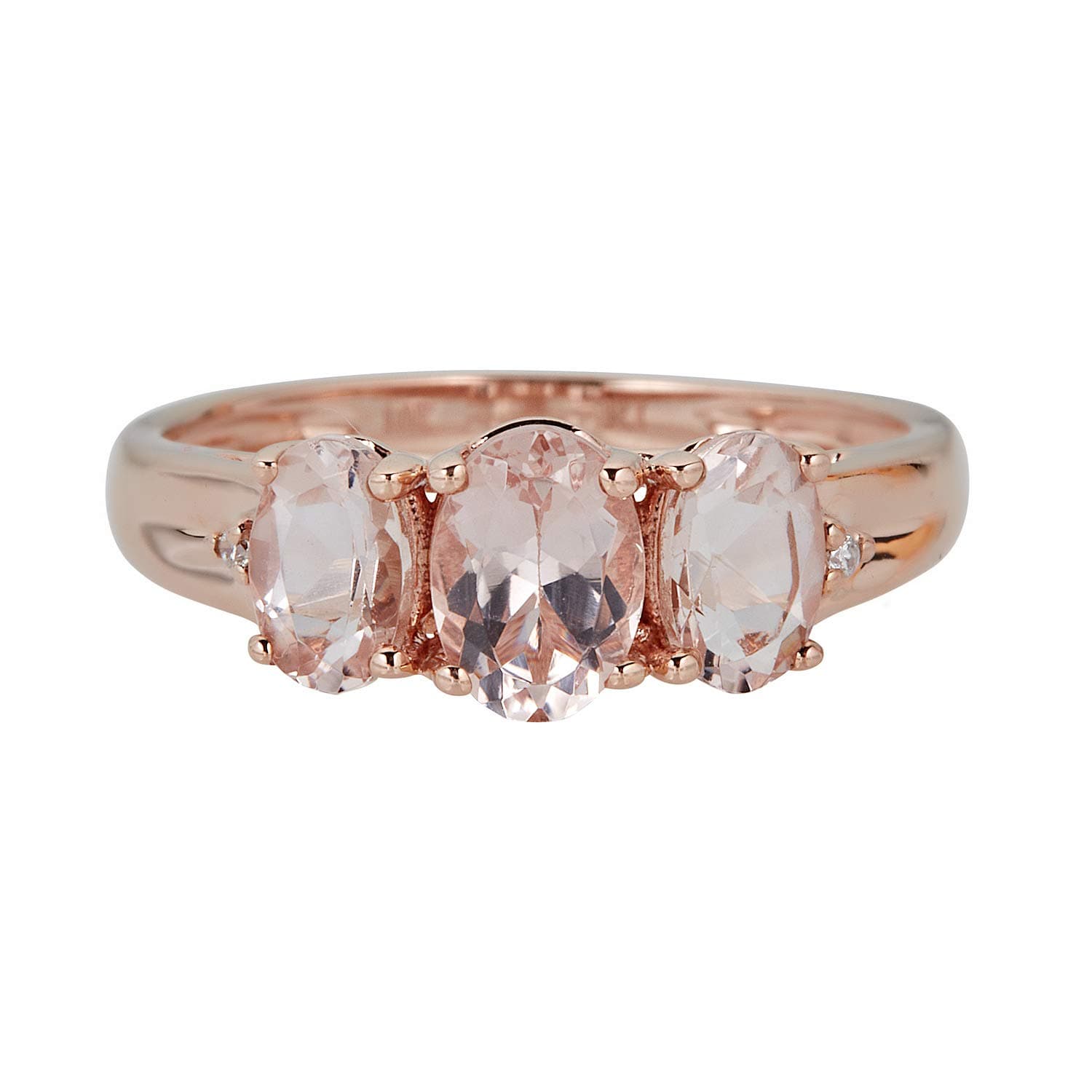Gin & Grace 10K Rose Gold Pink Natural Morganite Diamond 3 Stone Engagement Promise Propose Promise Ring for Women