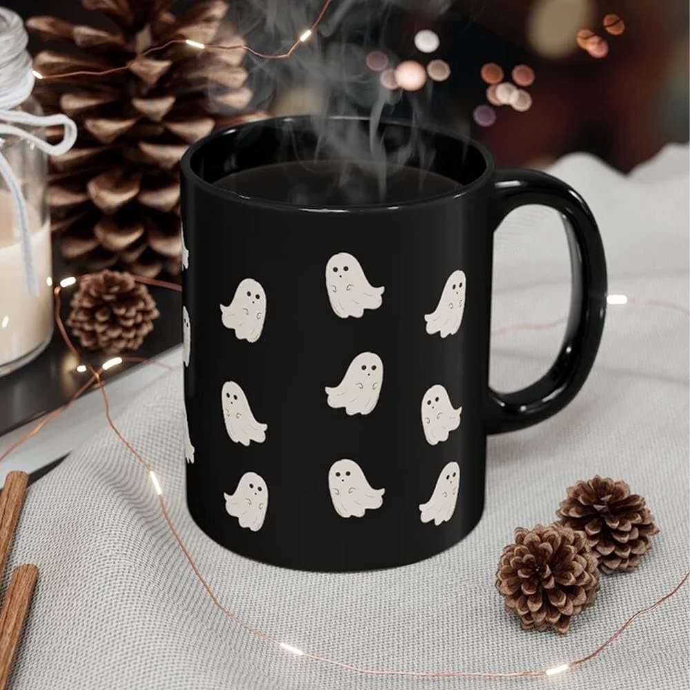 LAMF Halloween Ghosts Flying Spooky Mug, Halloween Decor, Funny Gift for Halloween, Happy Halloween Fall Coffee Mug Black