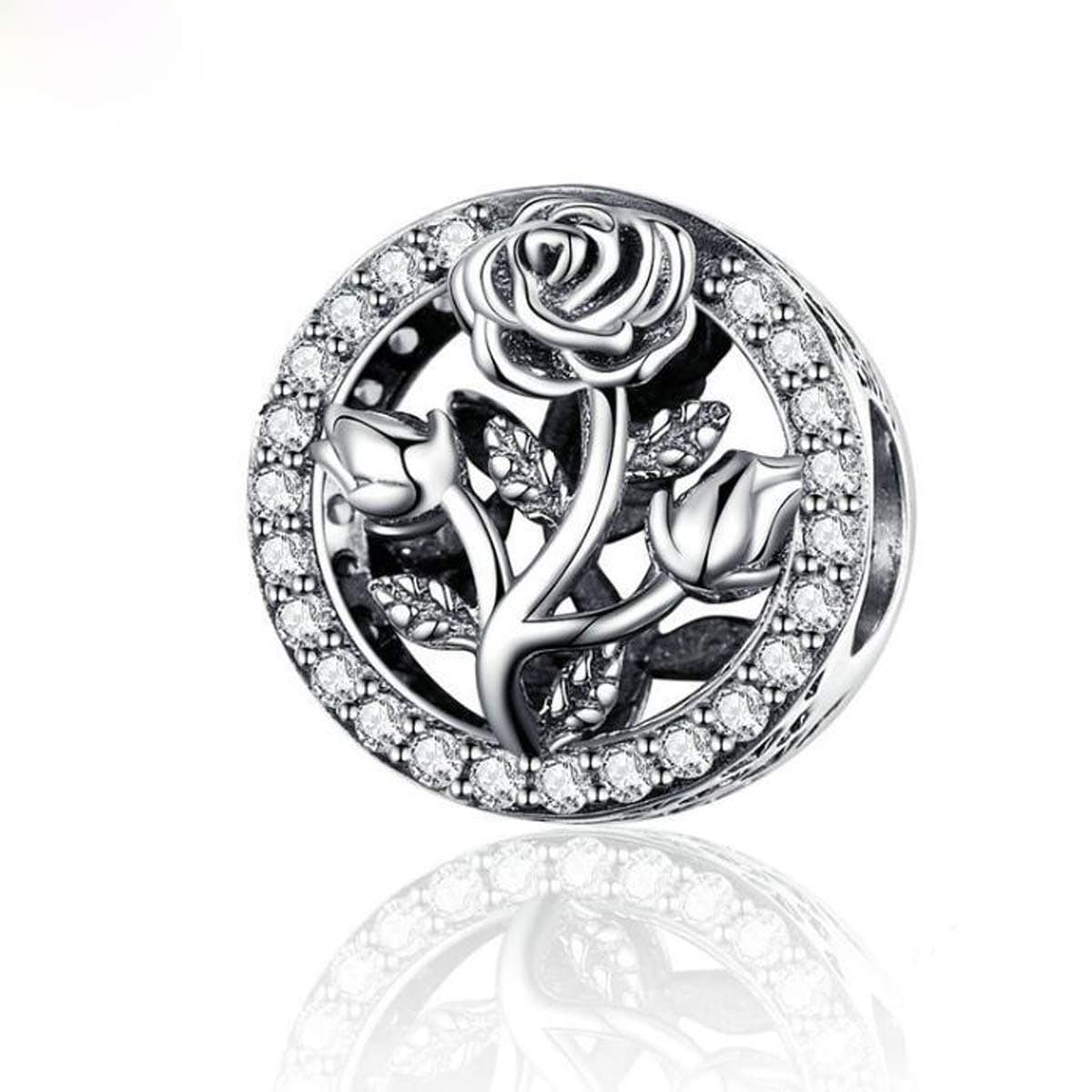 ZINUOCharm Beads 925 Sterling Silver Rose Charms for Pandora Bracelet, Love Charm to for Pandora Style Bracelets Murano Glass Beads for Womens (Rose Silver)