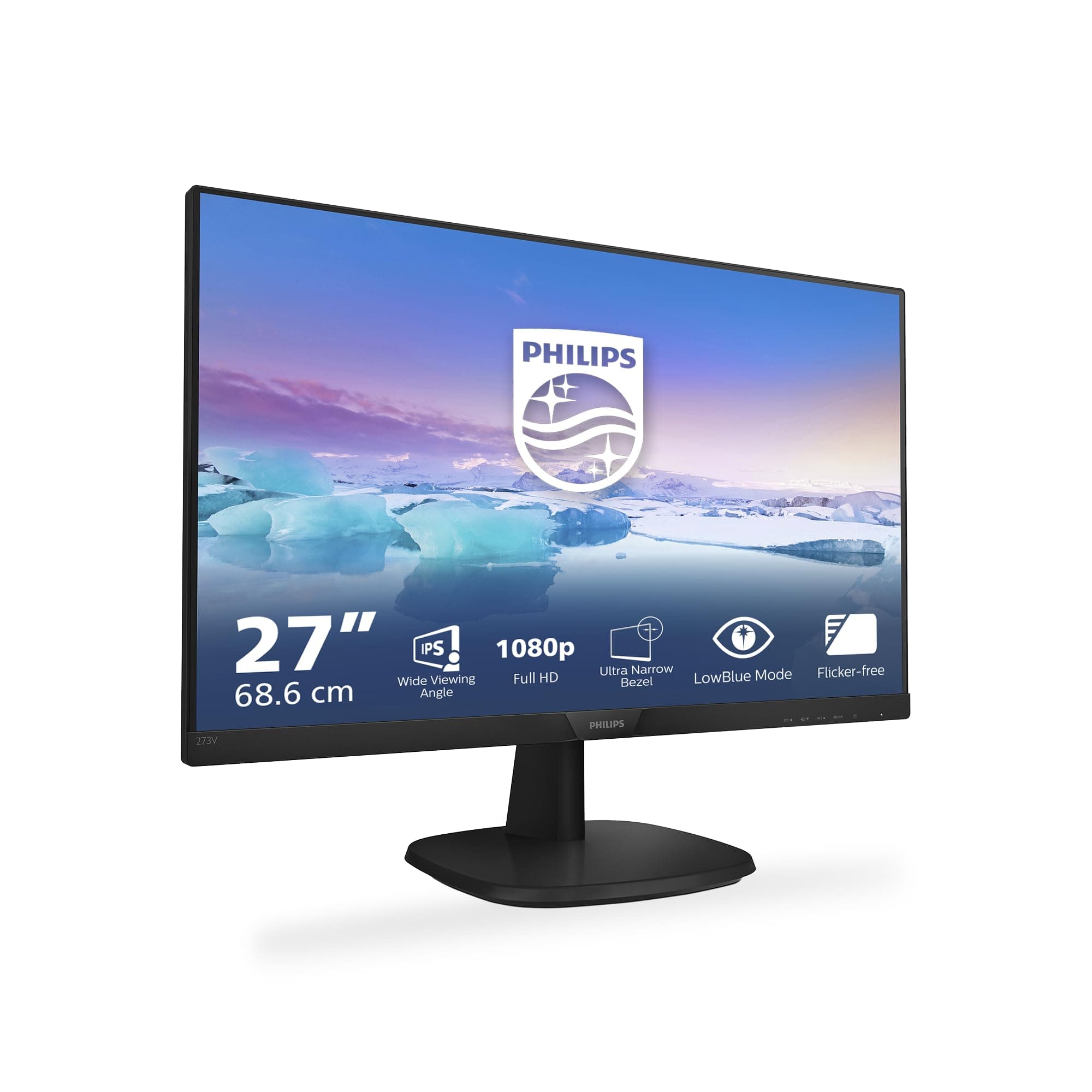 Philips 273V7QJAB - 27 Inch FHD Monitor, 75Hz, 4ms, IPS, Speakers, Smart Image, Narrow Border, LowBlue Mode (1920 x 1080, 250 cd/m², HDMI/VGA/DVI)