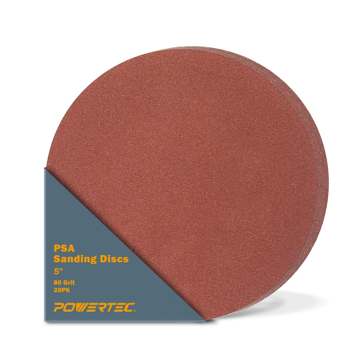 POWERTEC 45508 5-Inch PSA 80 Grit Aluminum Oxide Sanding Disc, 20-Pack