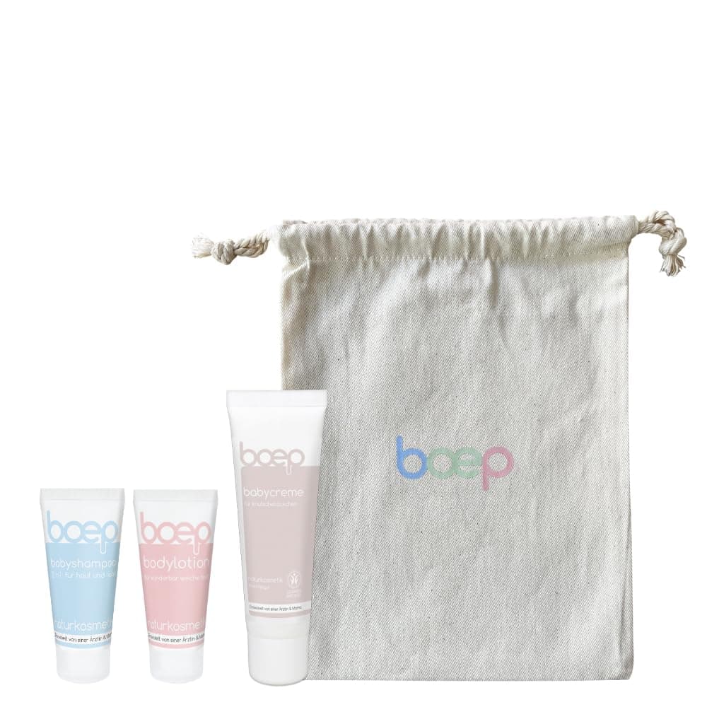 boep Gift Set - Baby on Travel - Natural Cosmetics Care Set with Baby Cream, Lotion & 2-in-1 Shampoo in Travel Sizes