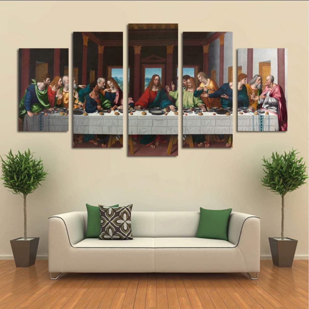 myvovo Modern Canvas Art Wall Art Prints 5 Piece Last Supper painting Home Decor Canvas Poster Picture Art Work For Living Room Decor Frameless