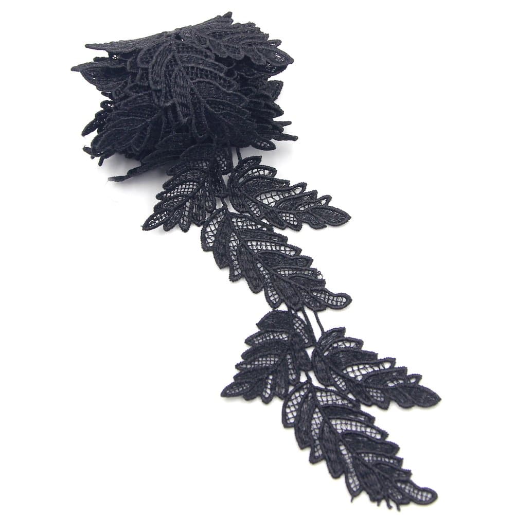 David Cartier 2016 Elegant 6 Yards Leaves Design Lace Applique Ribbon Trim Flower Embroidery Applique Sewing Craft Wedding Bridal