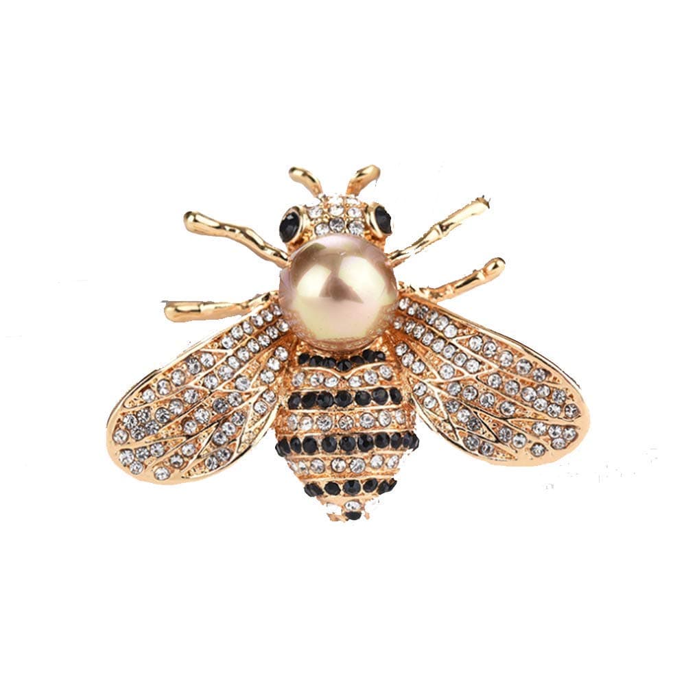 Honey Bee Brooches Crystal Insect Themed Bee Brooch Animal Fashion Shell Pearl Brooch Pin Gold Tone