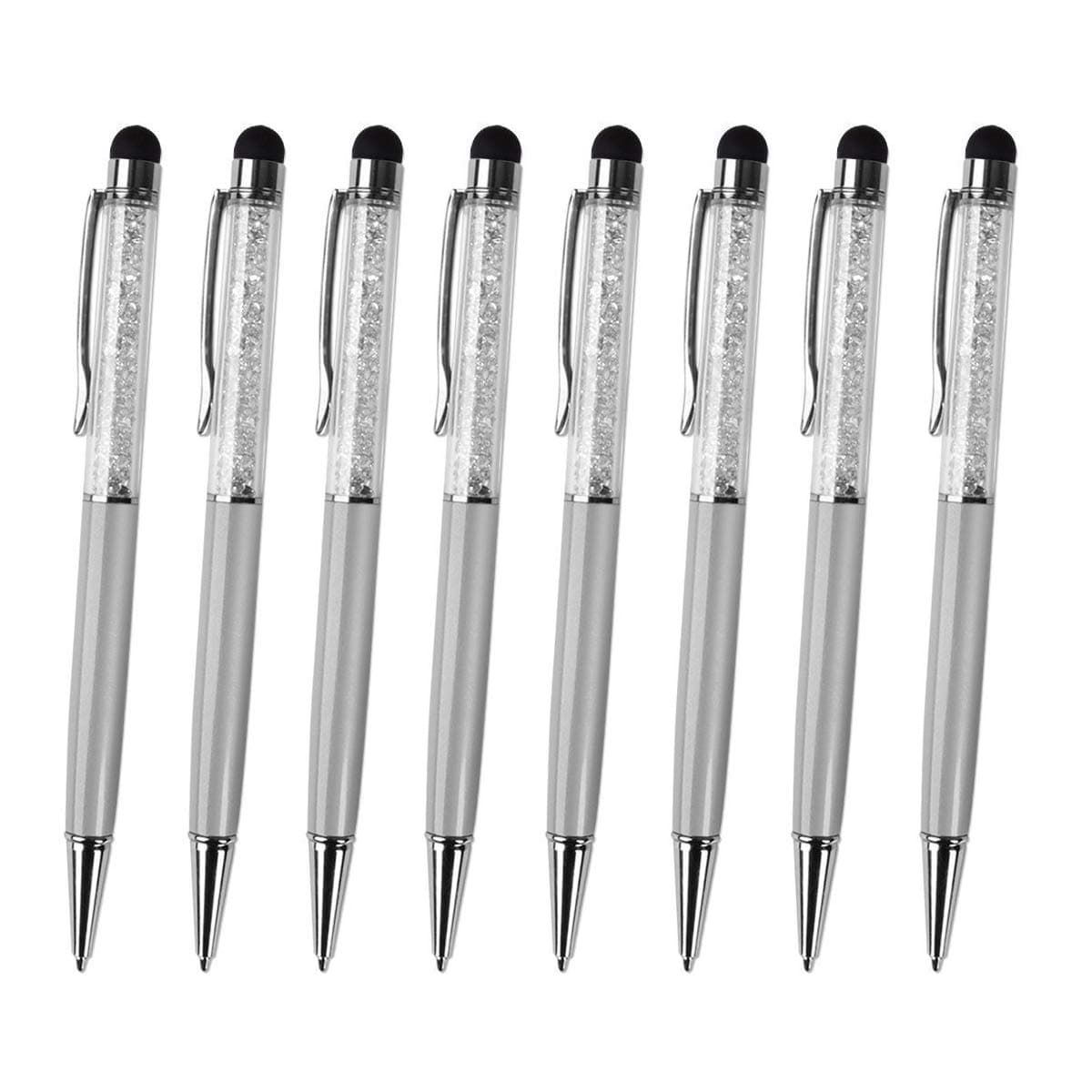 Pack of 20 Personalized 2 in 1 Gift Ballpoint Pens, Slim Capacitive Stylus & Black Ink Pens Combo Stylus for iPhone 7, iPad, Tablets and other Touch Screen Devices, Engraved FREE by OnePlace (Silver)