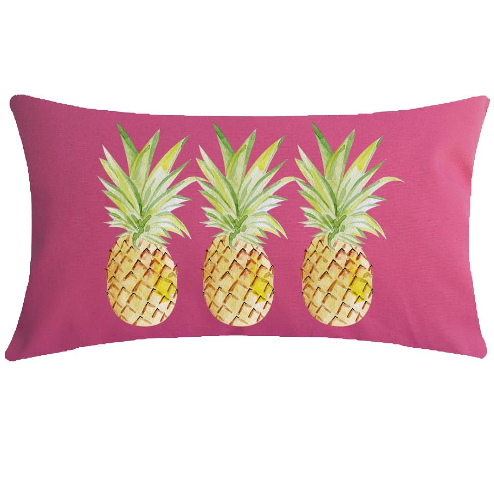 NIDITW Summer Throw Pillow Cover 12x20 Inches Fruit Pineapple Breathable Cotton Linen Cushion Case Hidden Zipper for Farmhouse Sofa Bed Couch Decor (Pineapple)