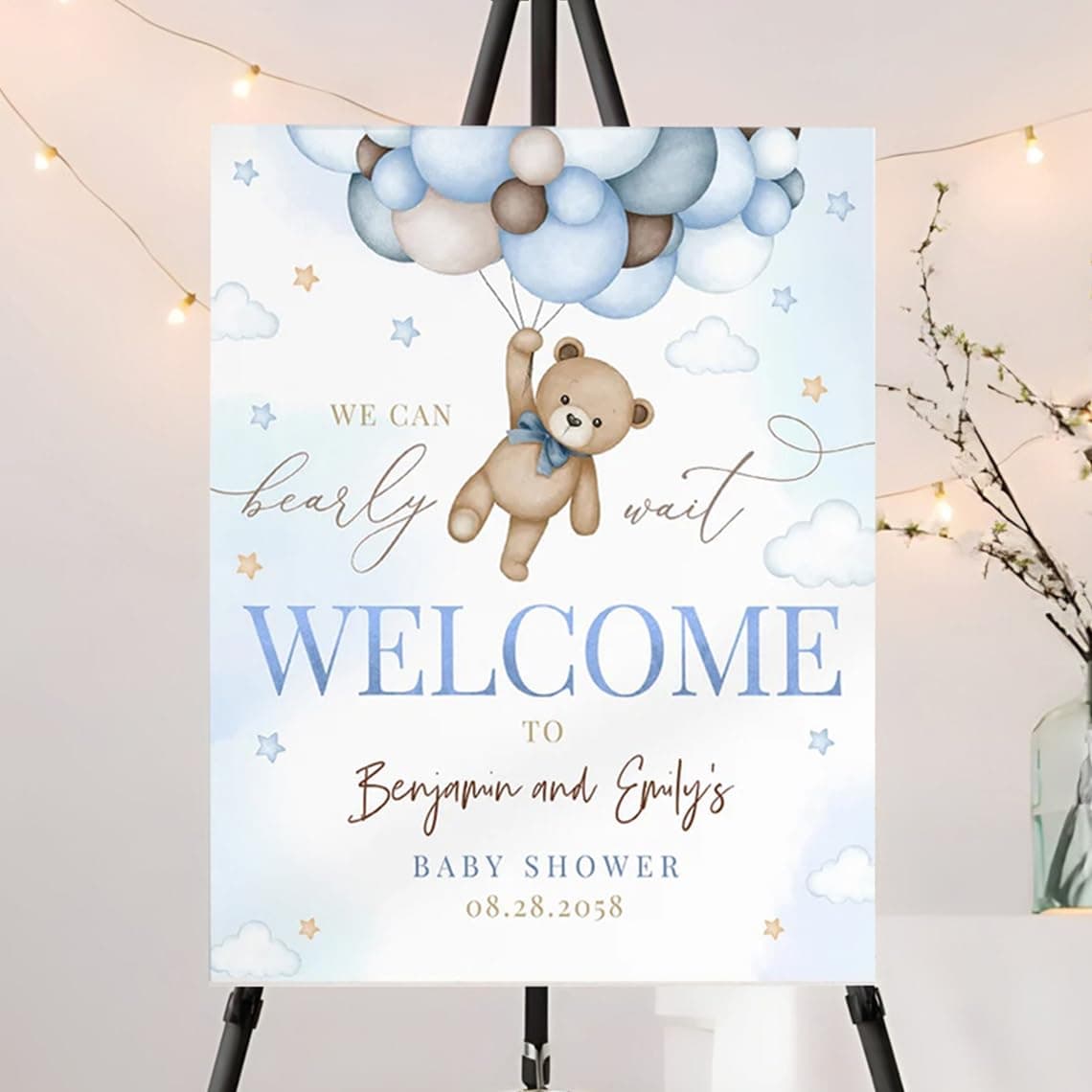 Personalized Blue Boy Bear We Can Bearly Wait Baby Shower Welcome Sign Decor Decoration, Baby Boy Welcome Sign, Bear Baby Shower Decorations, Baby Announcement Sign