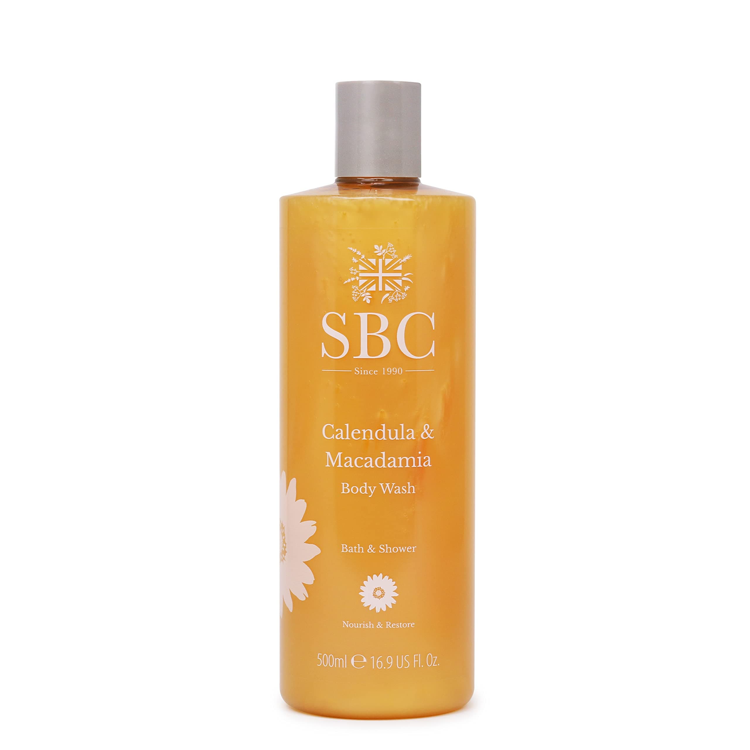 SBC Skincare Calendula & Macadamia Body Wash - 500ml | Luxurious And Soothing Shower Cream For All The Family | Vegan Friendly Body Wash | SLS and Silicone Free