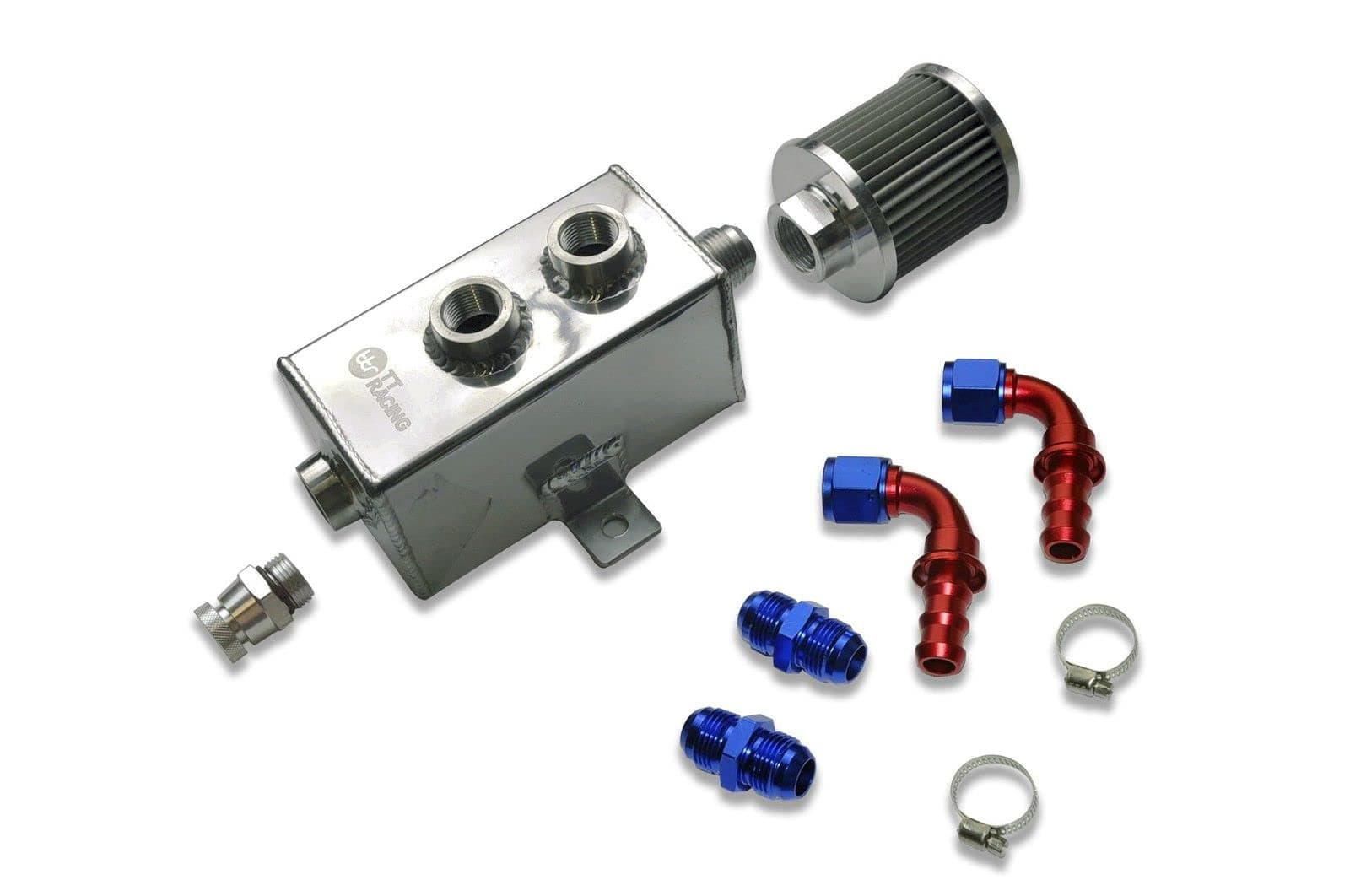 1L AN10 Aluminum Alloy Oil Catch Can Tank Kit w/Breather Filter Drain Tap Baffled Polished 1L_OT_PO_KIT