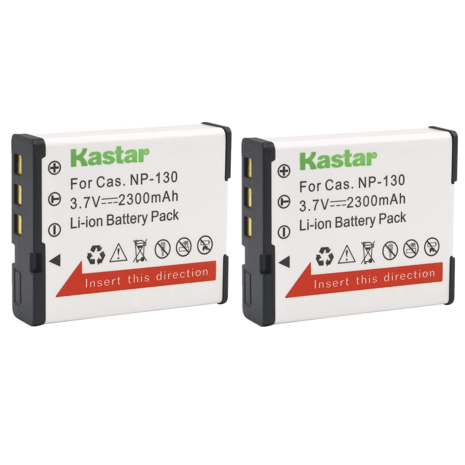 Kastar CNP130 Battery (2-Pack) for Cas NP-130 NP-130A and Cas Exilim EX-10 EX-100 EX-H30 EX-H35 EX-SC100 EX-FC300S EX-FC400 EX-FC400S EX-ZR100 EX-ZR200 EX-ZR300 EX-ZR310 EX-ZR320 EX-ZR400 Camera