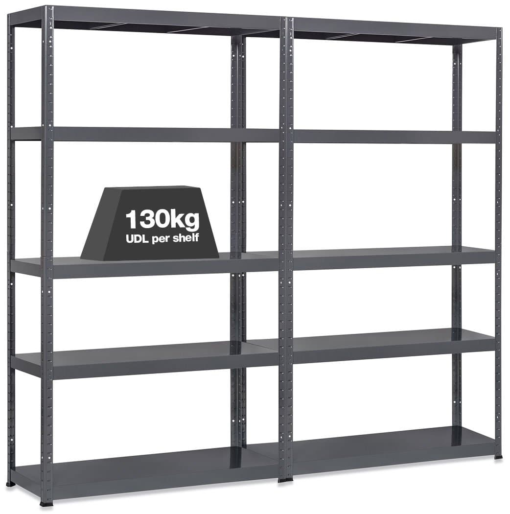 Storalex 2 x All Metal Office/Garage/Utility Room Shelving Units - Each 1800mm High x 1000mm Wide x 400mm Deep - 5 Adjustable Levels - 130KG UDL