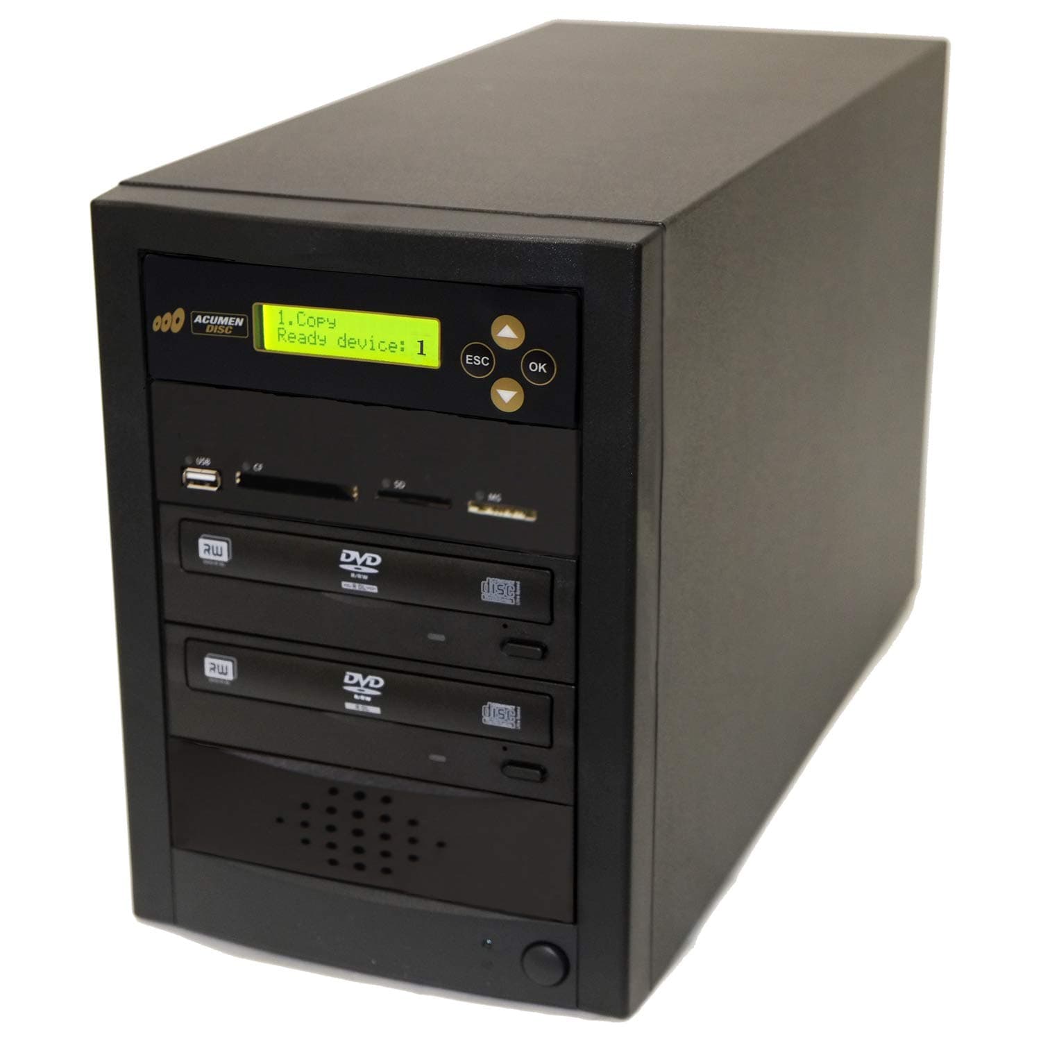 Acumen Disc 1 to 1 Multimedia Backup Duplicator - CF SD MS USB Flash Media Memory Card to DVD CD & Multiple Discs Copier Machine Unit (Standalone Audio Video Copy Tower, Duplication Device)
