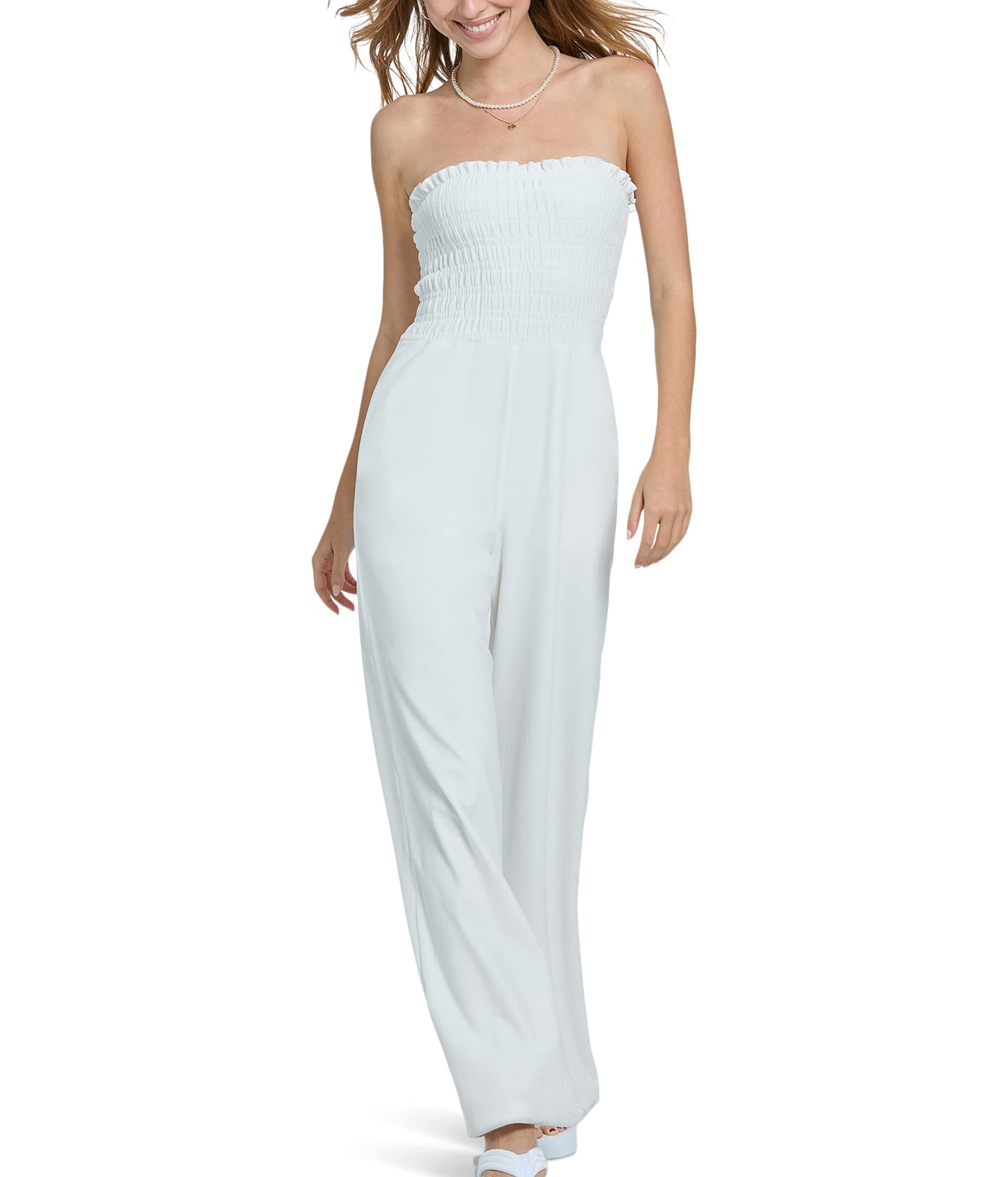 Juicy CoutureClassic Velour Smocked Sleeveless Jumpsuit Cream Soda PT/XS (US 0)