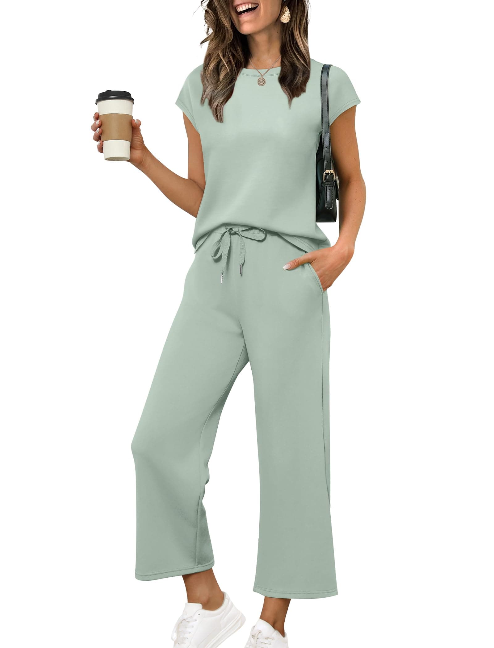 Sampeel Two Piece Sets for Women Summer Vacation Outfits Cap Sleeve Tops Lounge Matching Sets Clothing Beach Fashion Clothes