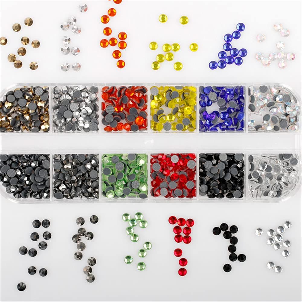 Crystal Rhinestone Diamante Gem Crafts Hot Fix Flat Back Rhinestone Glass Rhinestones Decoration for Crafts Clothes Shoes Bags Nail DIY 12 Colors SS10 with Storage Box (Colour)