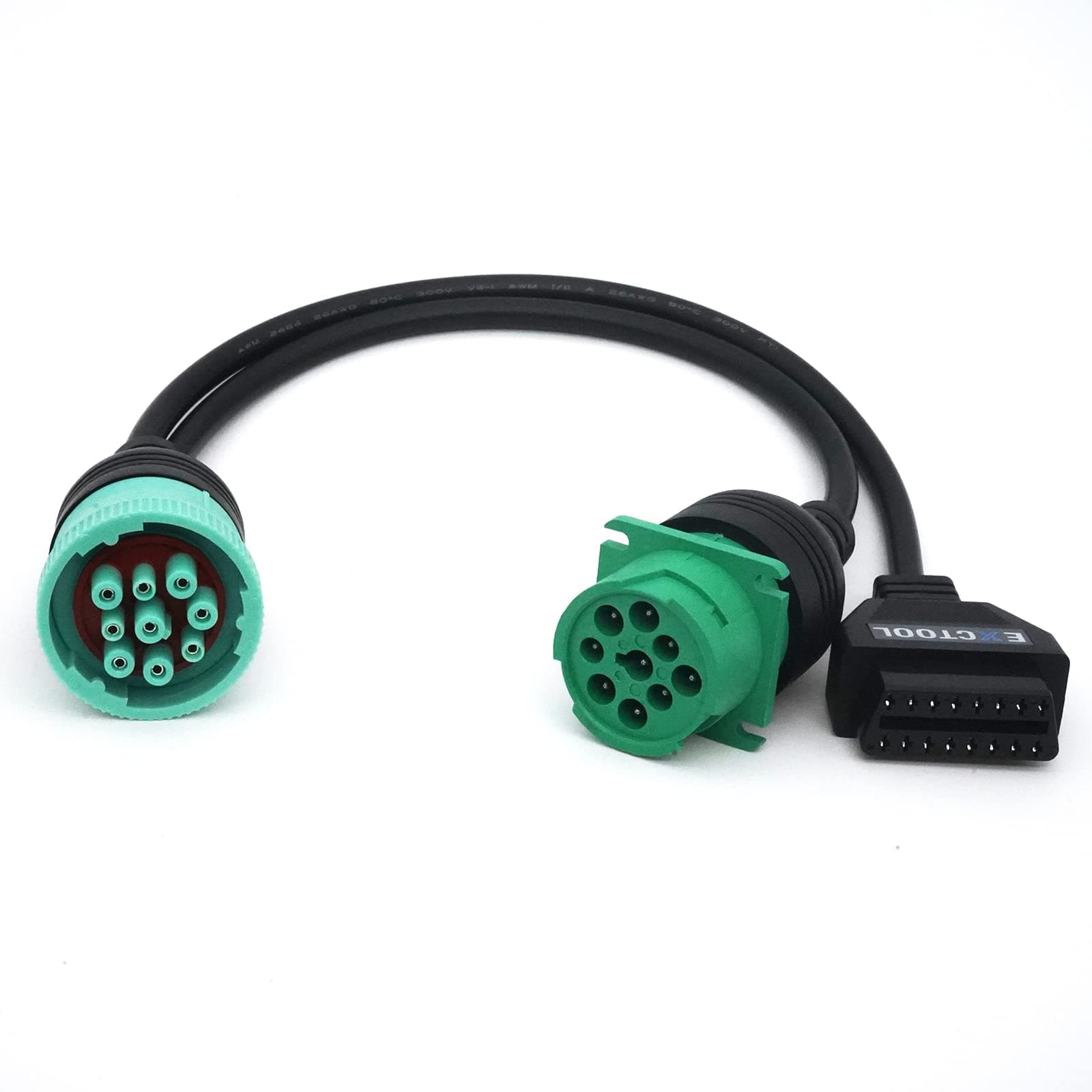 J1939 Splitter 9 Pin Green Type 2 Male Plug to Female and 16 Pin OBD2 Y Cable Adapter Converter for Commercial Truck Fleet ELD GPS Tracker