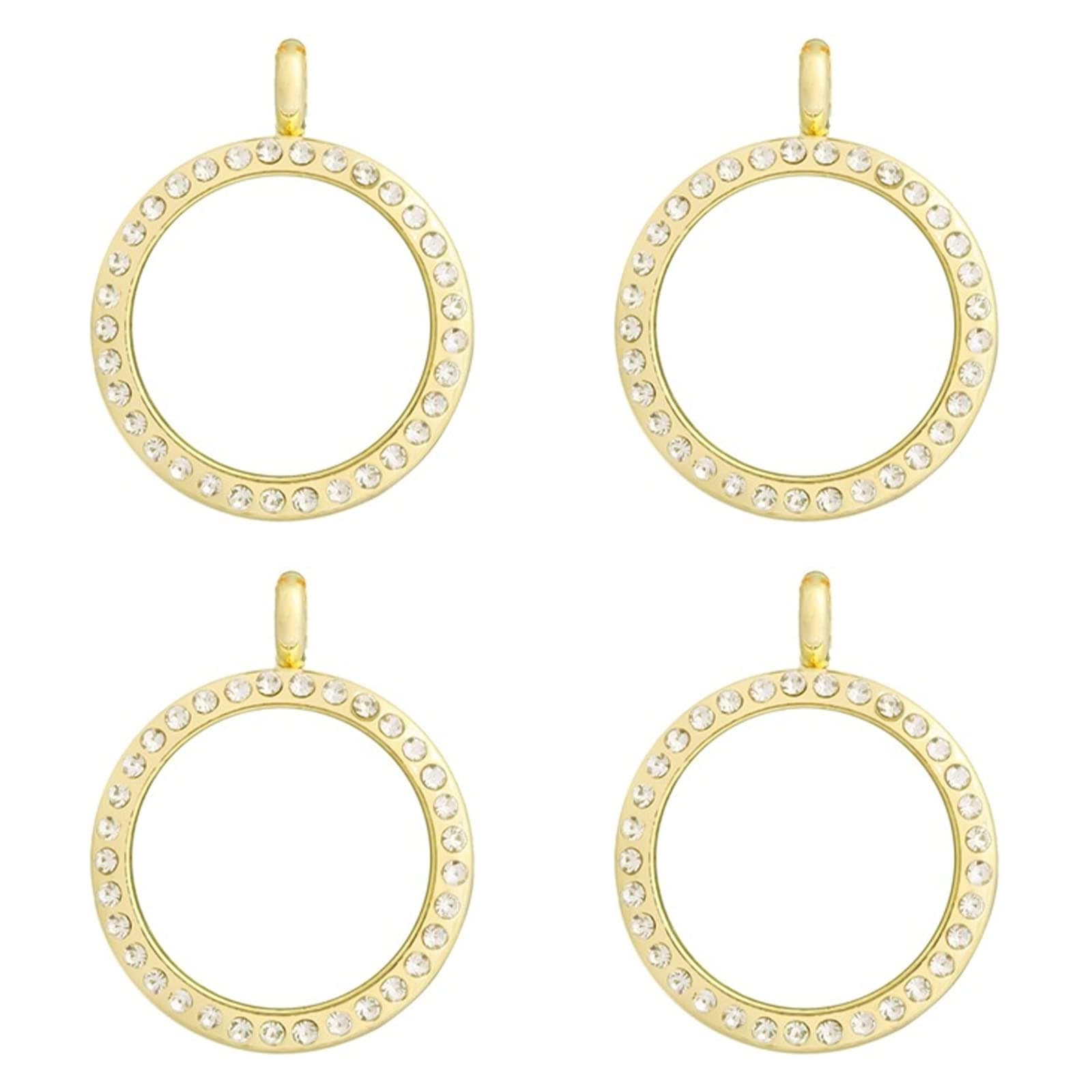 WANDICRhinestone Photo Charms, 4 pieces silver Round Memory Locket Pendant Bridal Wedding Bouquet Charms for Photo or Decoration