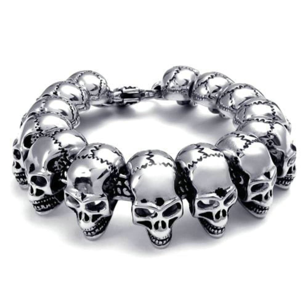 JRui Jewelry Stainless Steel Large Gothic Skull Biker Men's Bracelet