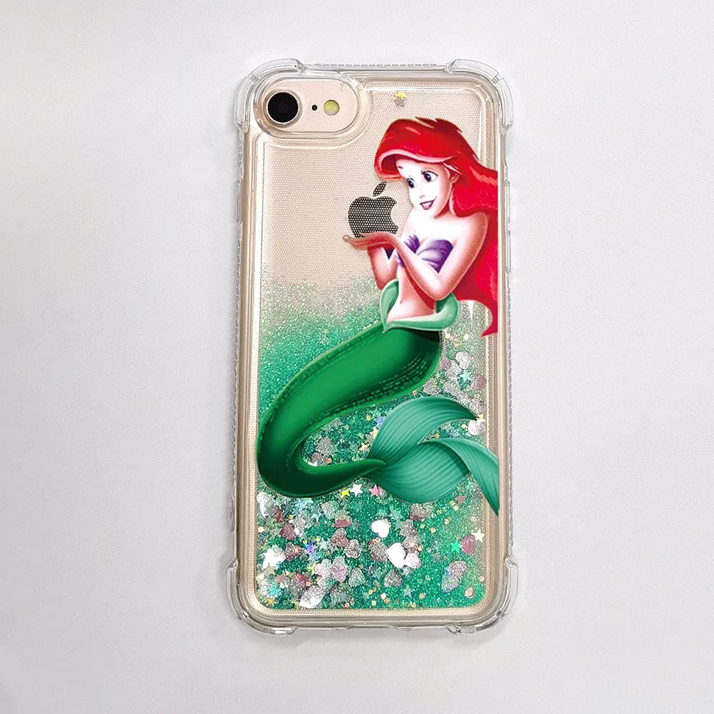 for iPhone 8 or iPhone 7 or iPhone 6 or iPhone 6S Phone Cover, Brilliant Luxury Glitter Protective case,Bling Bling Little Mermaid Ariel Holding Logo Apple