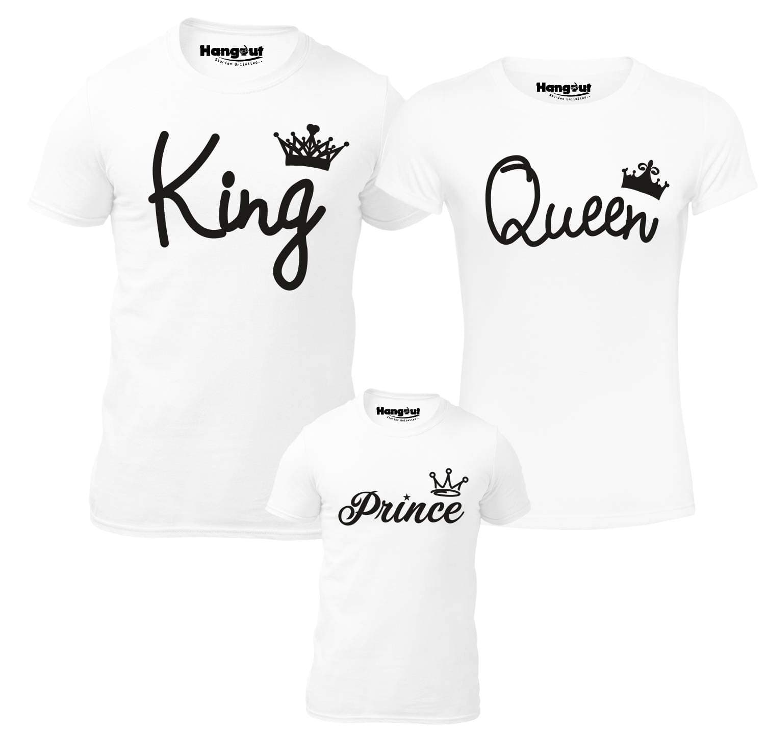 Hangout Hub HH43 Men's Women's & Boy's Cotton Regular Fit King Queen Prince -Set of 3 Family Matching Twinning T Shirts