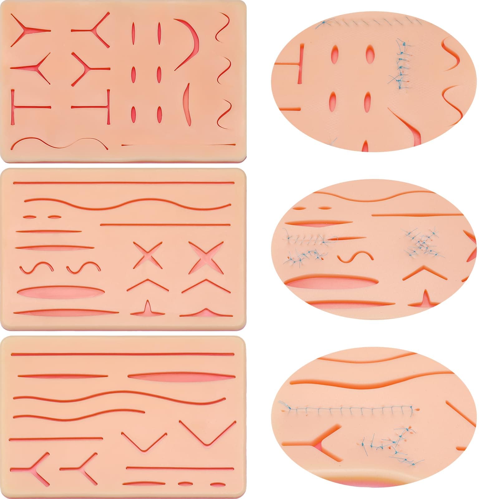 3 Pcs Suture Practice Pad Kit 3 Layer Suture Pad with Wounds Hard to Rip Tear or Break for Medical and Vet Students Veterinarian Nurses Training and Practice(Classic Style)