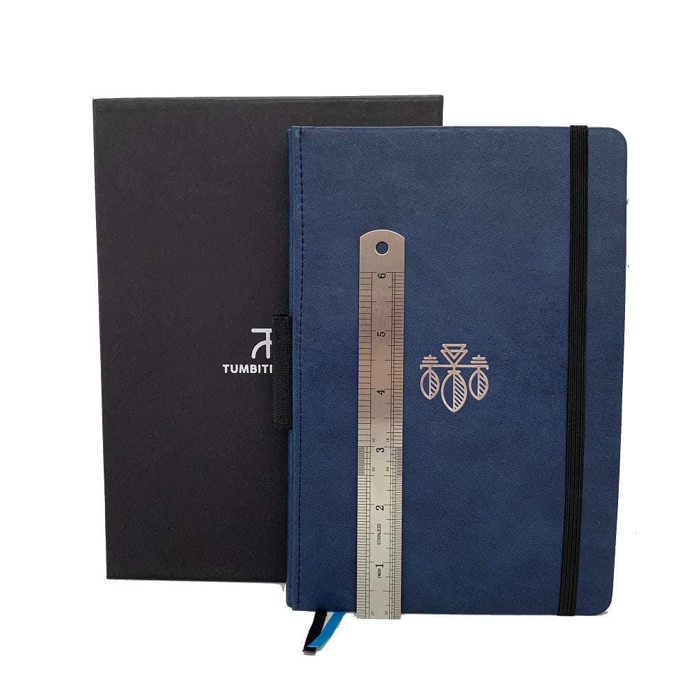 A5 bullet dotted journal dot grid notebook 180 pages 3 x page markers 120 GSM extra-thick paper stainless steel ruler page numbers pen holder in spine 4 dedicated index pages 8 perforated pages