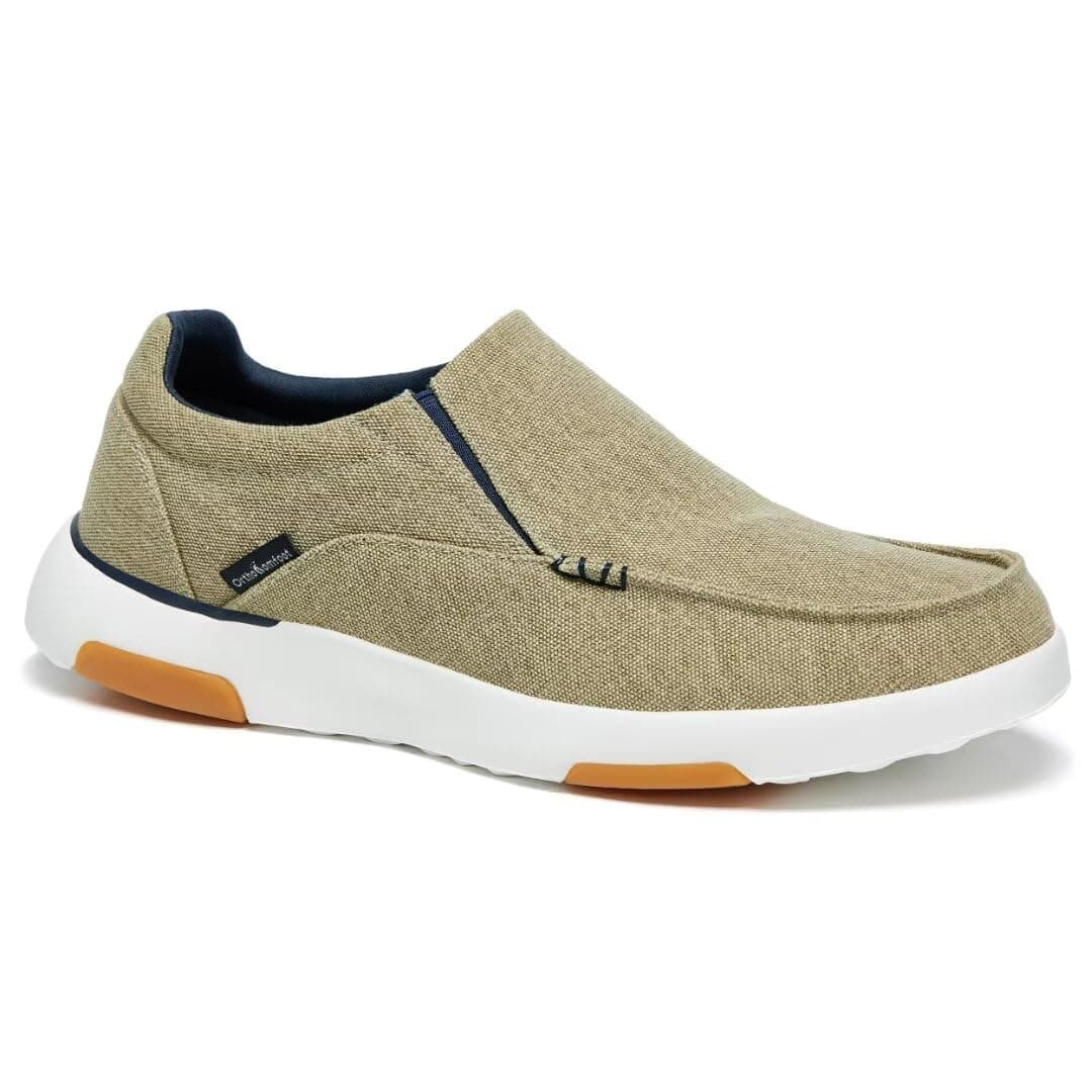 OrthoComfoot Men's Orthopedic Comfortable Slip-On Shoes with Arch Support, Orthotic Loafers for Plantar Fasciitis, Canvas Leisure Vintage Flat Walking Shoes for Foot and Heel Pain Relief, Khaki, 8.5