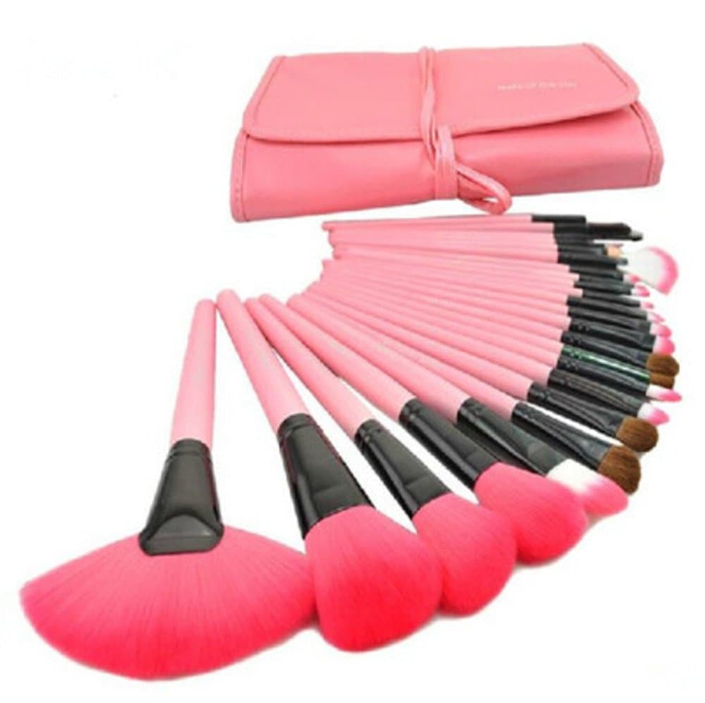Sweet Lemon 24 PCS Cosmetic Makeup Brush Brushes Facial Brushes Kit Set with Leather Case (Pink)