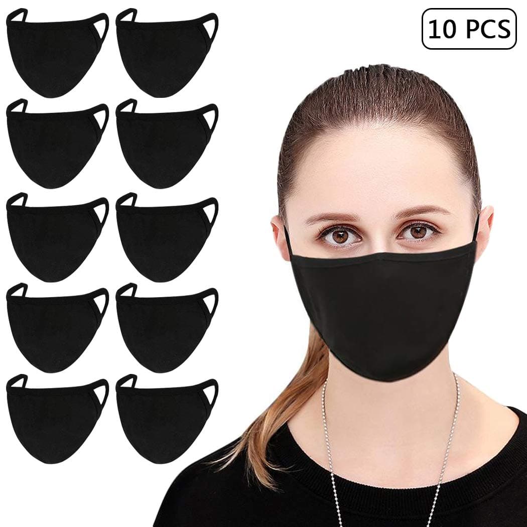 10 Pack Cute Mask, Face Mask Cotton Unisex Anti Dust Face Mouth Mask Mask Black for Kids Man Woman
