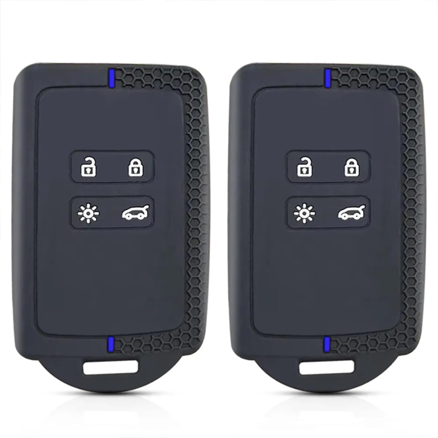 Renault Key Cover (Clio, Megane, Koleos, Kadjar, Kangoo, Twingo, Talisman, Captur, Espace, Dacia Duster) - 4-Button TPU Silicone Fob (Blue-Line) 2PC