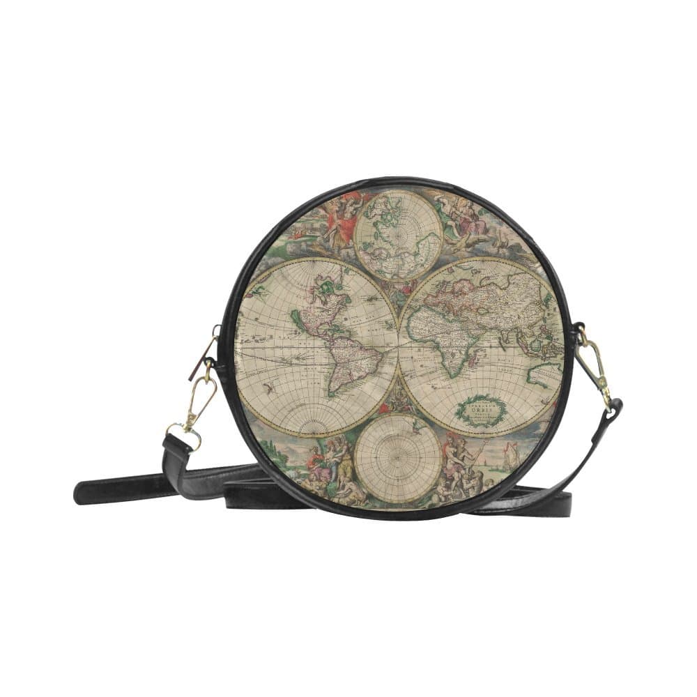 meincare Women's Old World Map PU leather Round Messenger Bag Shoulder Bag