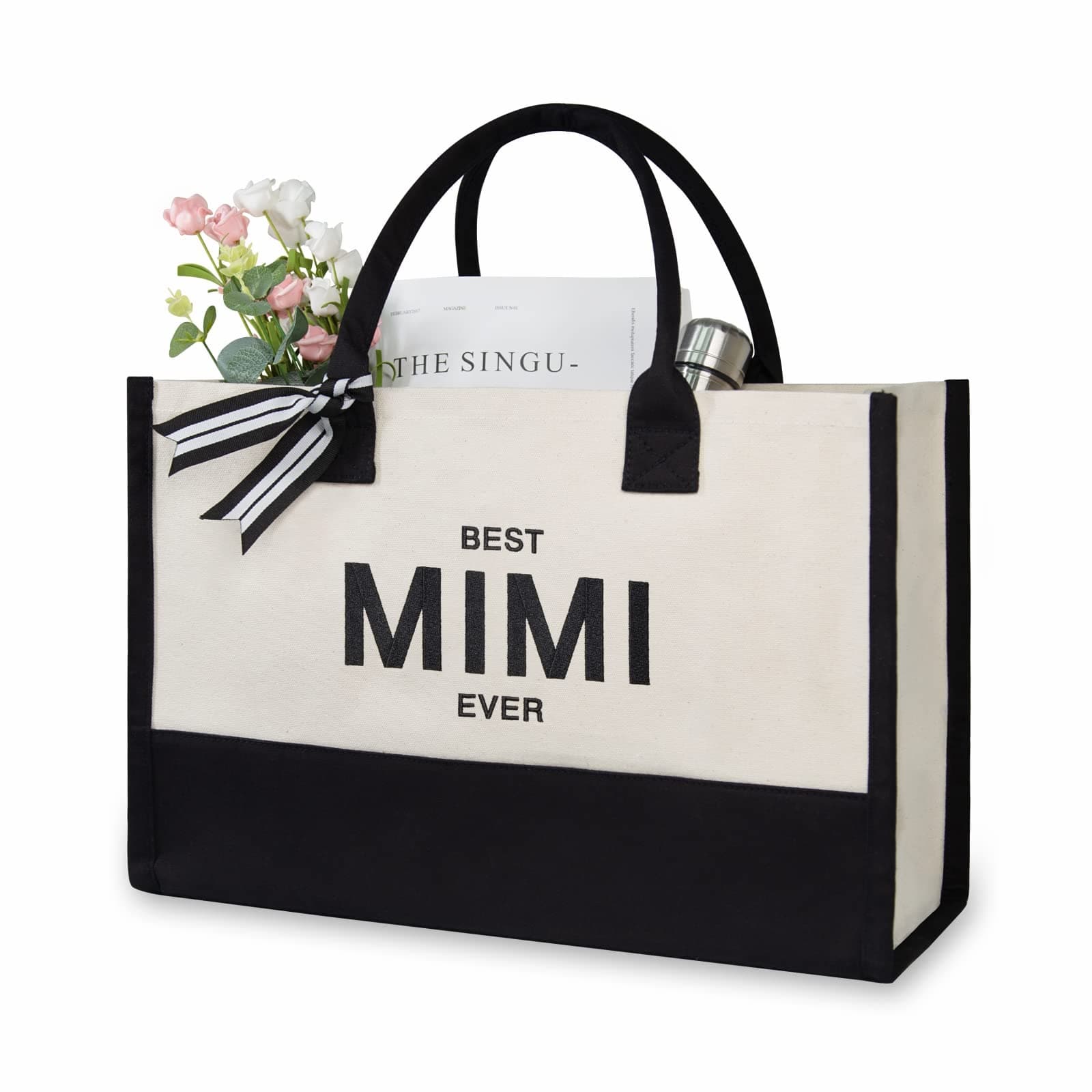 Personalized Initial Canvas Beach Bag, Monogrammed Gift Tote Bag for Women