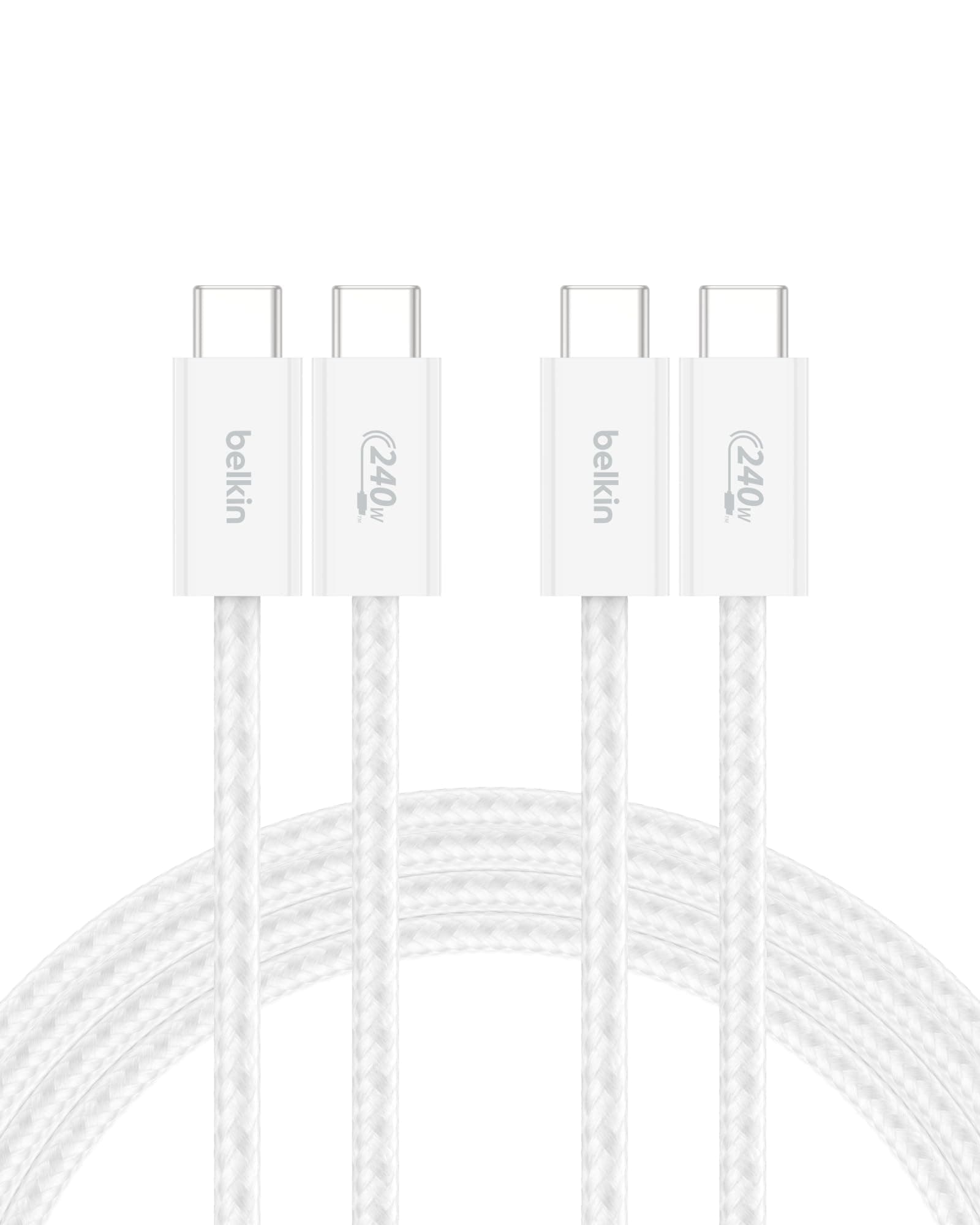 USB C to USB C Cable 2-Pack, 6.6ft, 240W - USBC to USBC Cable, iPhone Charger Cord, Soft, Braided, Flexible for iPhone 17, Galaxy S25, Pixel 10, MacBook, Chromebook, iPad Pro, Switch - White