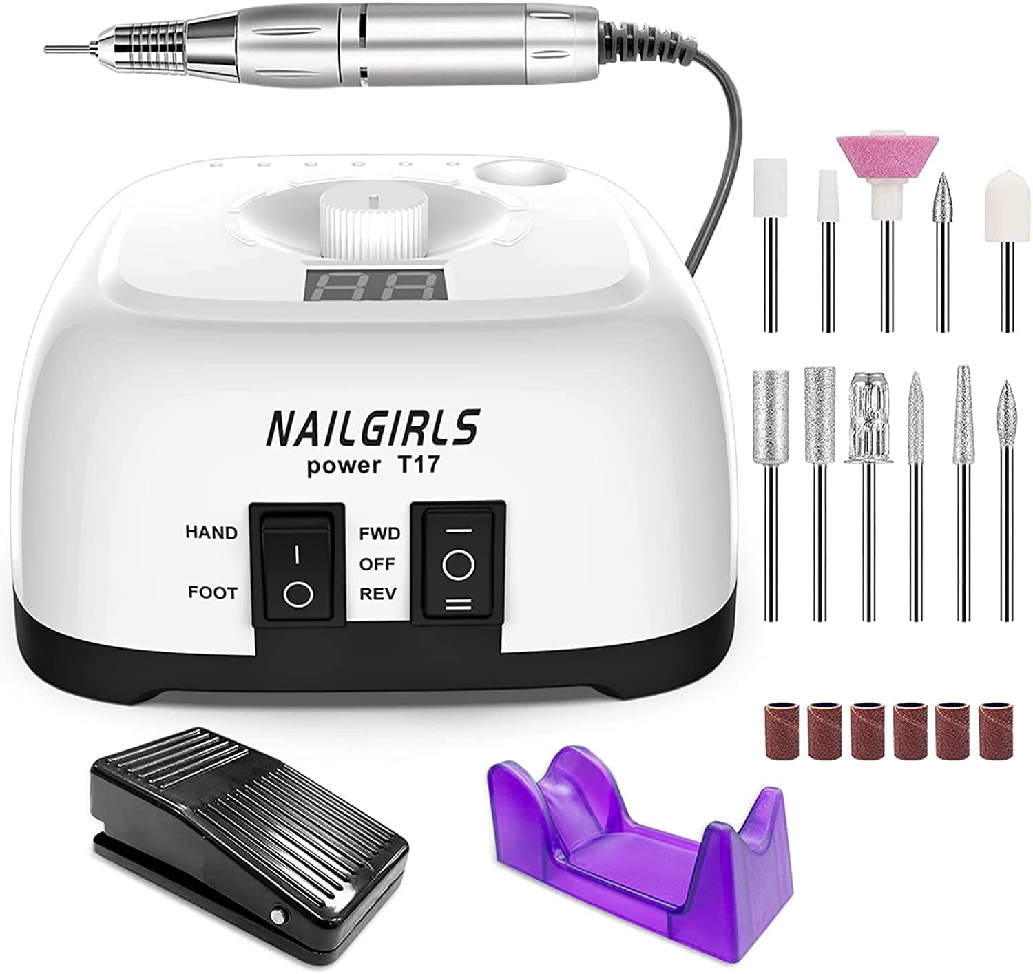 NAILGIRLS Electric Nail Drill Machine, 35000RPM Professional Efile Nail File Kit with Foot Pedal for Acrylic Nails Gel Nails, Manicure Polishing Shaping, Efile Drill for Buffing, Home Salon Use