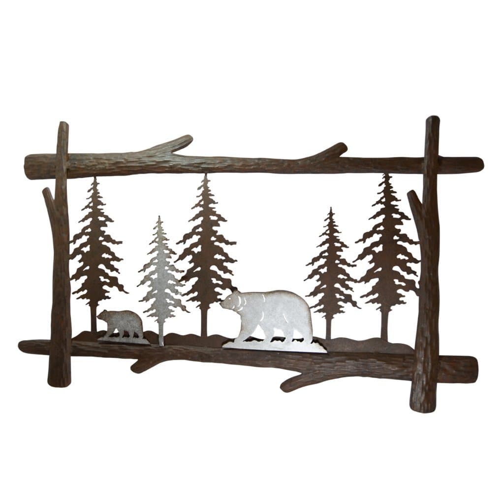 Pine Ridge Mother and Son Bear Metal Wall Art - Christmas Handcrafted Home Decor Scan and Metal Boarder - Christmas Holiday Decorations