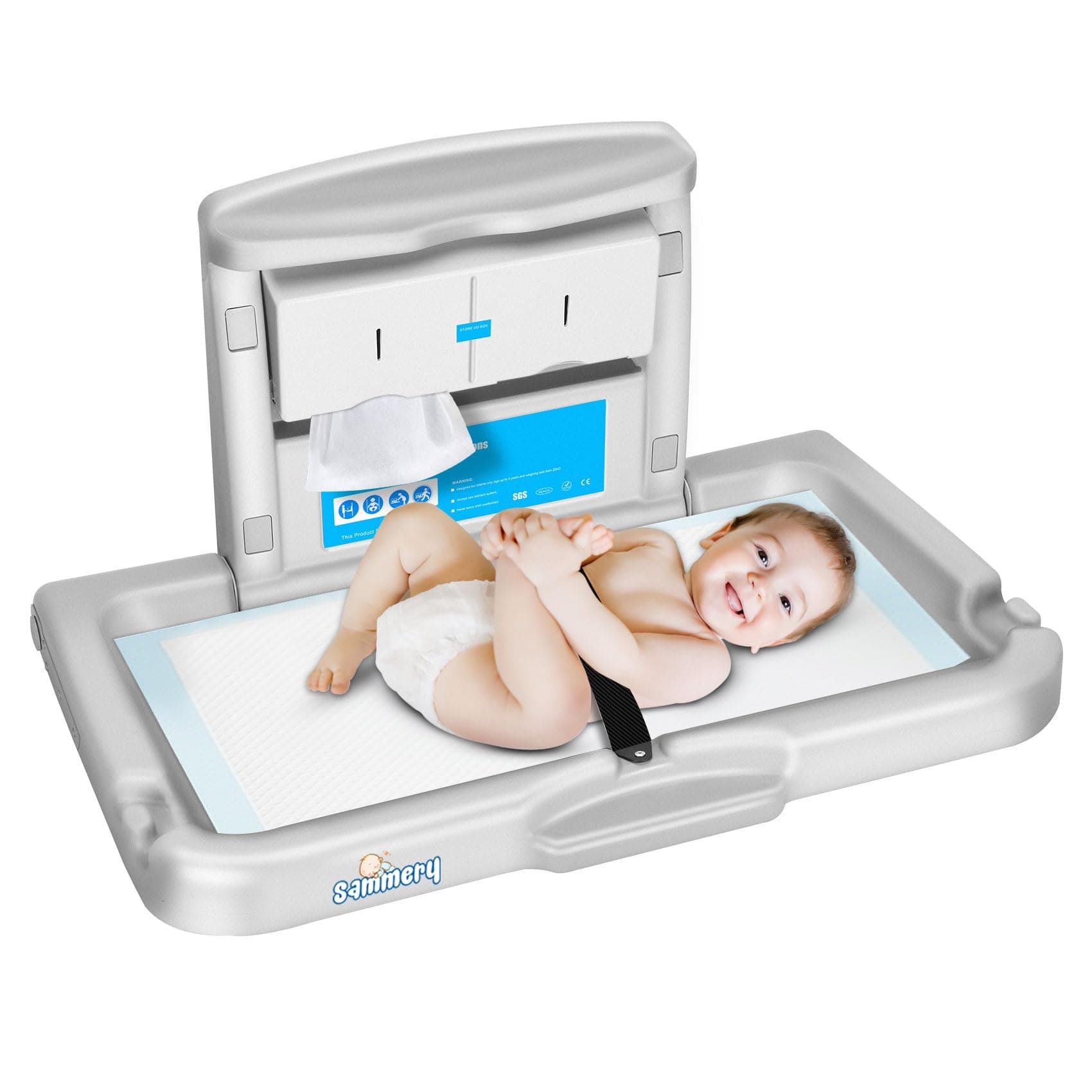 Baby Changing Station Commercial,Wall Mounted Baby Changing Station with Safety Strap,Wall Mounted Changing Table for Commercial Bathroom, Baby Changing Station that Makes Every Mother Happy
