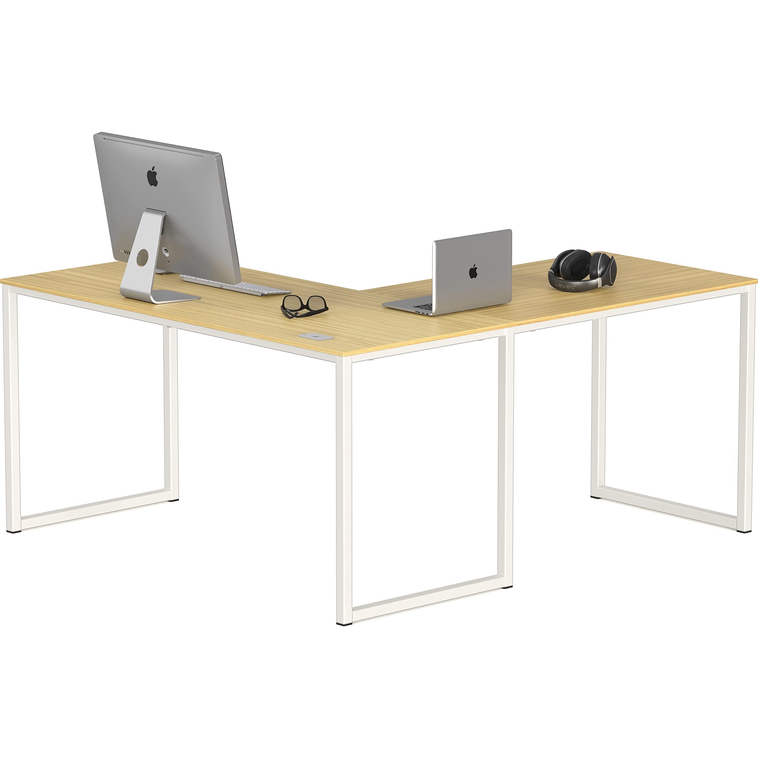 SHW Mission 55 x 60 Inches L-Shape Home Office Computer Desk, Oak