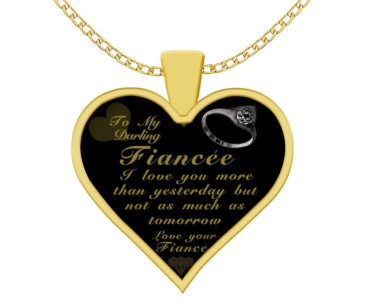 Omtheo Fiancee Necklace with Saying -I Love You More Than Yesterday But Not As Much As Tomorrow -Heart Pendant Gold Plated