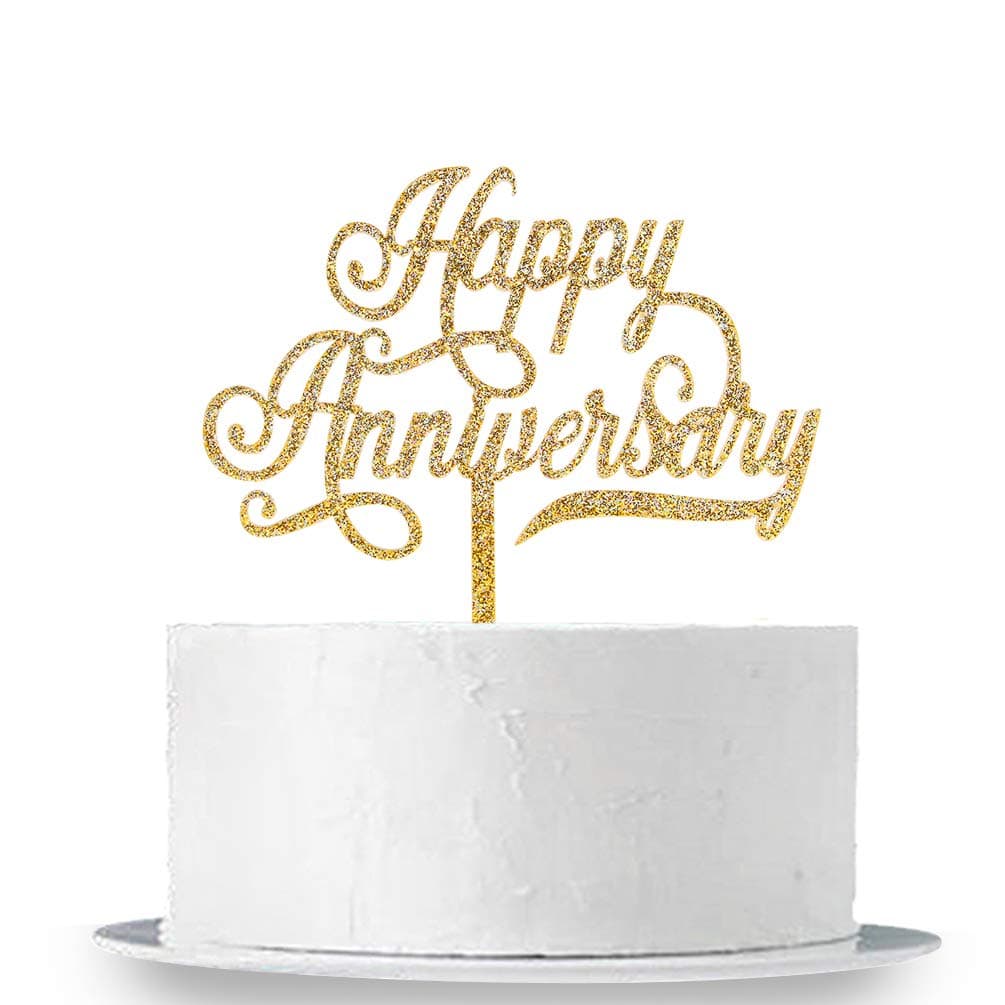 INNORU Happy Anniversary Cake Topper, Gold Glitter Acrylic 10th 30th 50th Wedding Anniversary/Birthday Party Cake Decorations