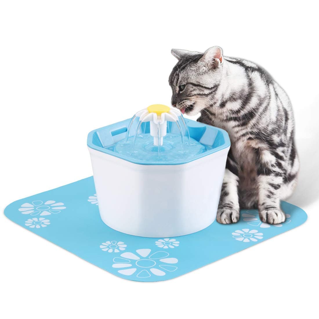 Pet Cat Water Dispenser Fountain, 1.6L Cat Dog Ultra-Quiet Hygienic Replaceable Filter Waterfall Fancy Fountain Water Dispenser, With 1 Carbon Filter And 1 Silicone Pad (Adapter Not Included)