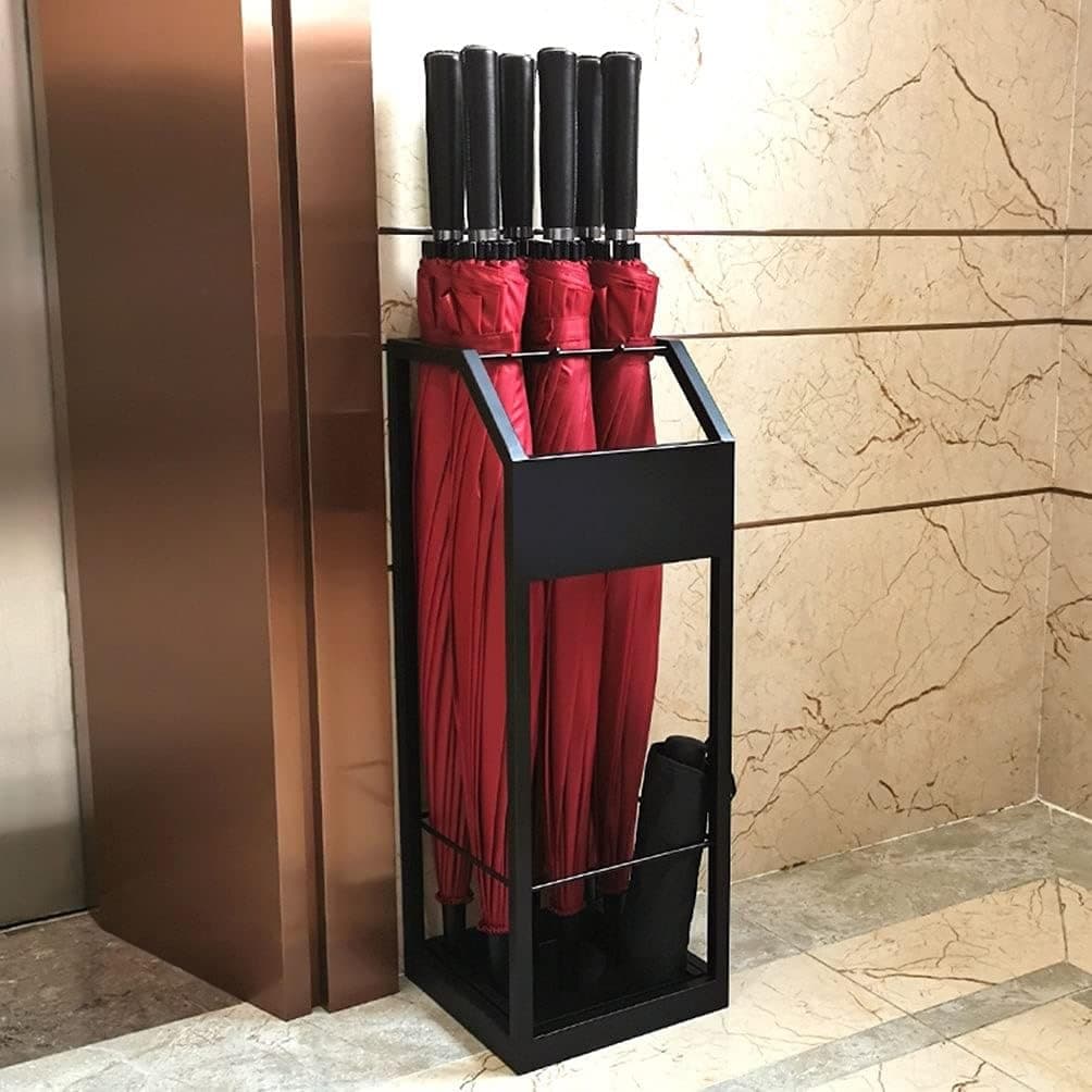 Tophacker Umbrella Stand Racks Indoor Iron Umbrella Holder,Commercial Umbrella Drainage Rack for Hotel Office,Hallway Black Umbrella Bucket with Hook and Drip Tray,22x22x60cm