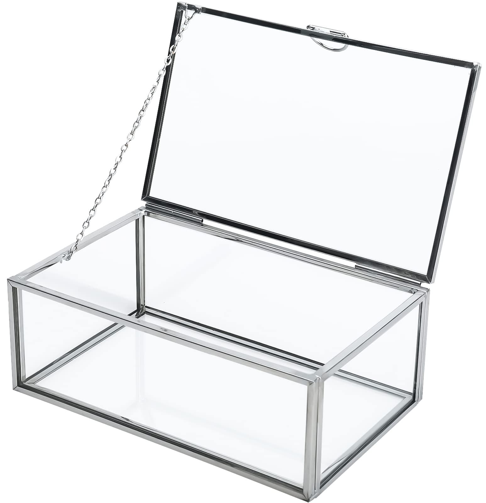 HighFree Vintage Glass Box with Lid - Clear Jewelry Glass Display Box Keepsake Box - Home Decor Decorative Box for Trinket Rings Bracelet (Silver, X-Small)