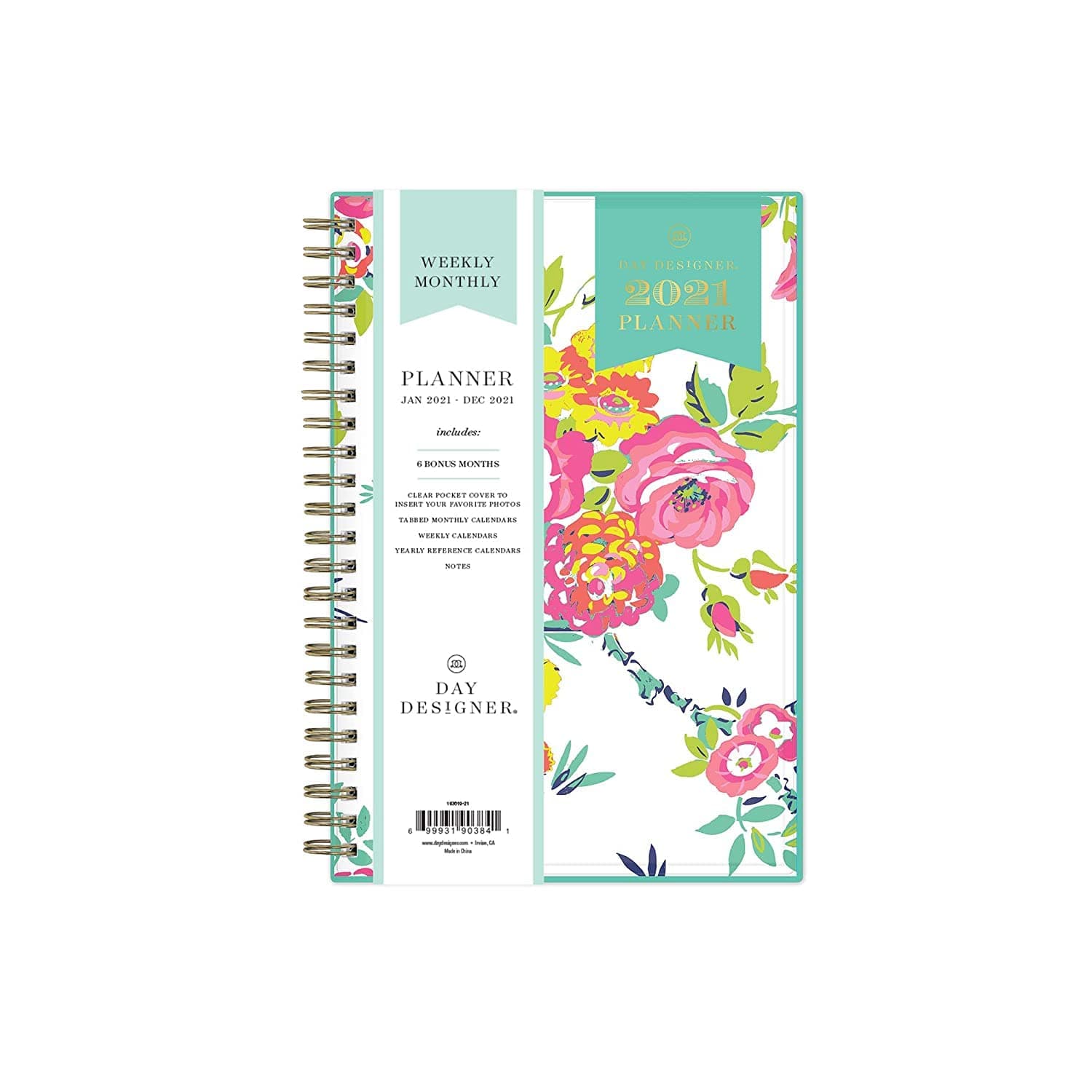 Day Designer for Blue Sky 2021 Weekly & Monthly Planner, Flexible Cover, Twin-Wire Binding, 12.7 cm x 20.3 cm, Peyton White