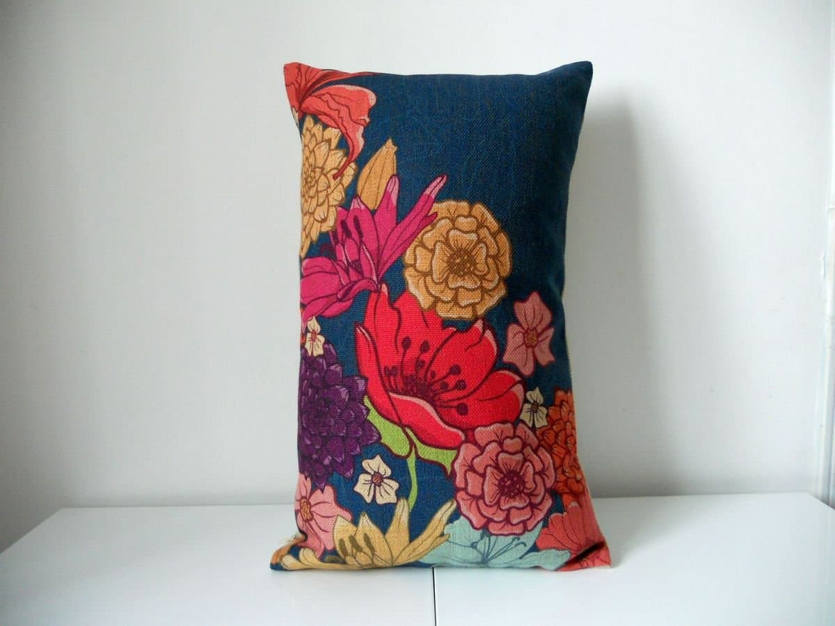 Oblong Cotton Linen Decorative Throw Pillow Case Cushion Cover Flowers 30cmx50cm
