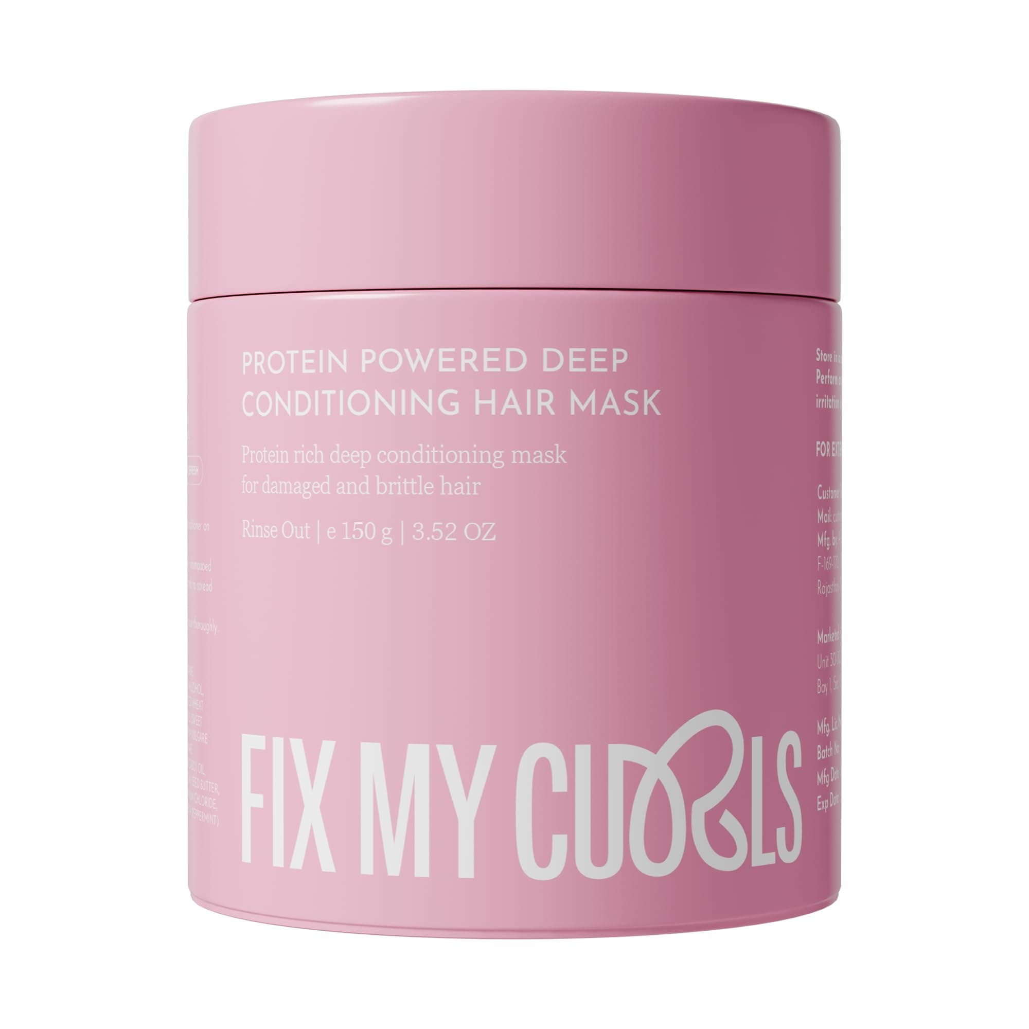 Fix My Curls Protein-Powered Deep Conditioning Hair Mask| Avocado Oil, Amla for Strengthening, Hydrating & Restoring Curls| Enhances Bounce, Adds Shine, & Boosts Elasticity| for all Hair Types (150g)
