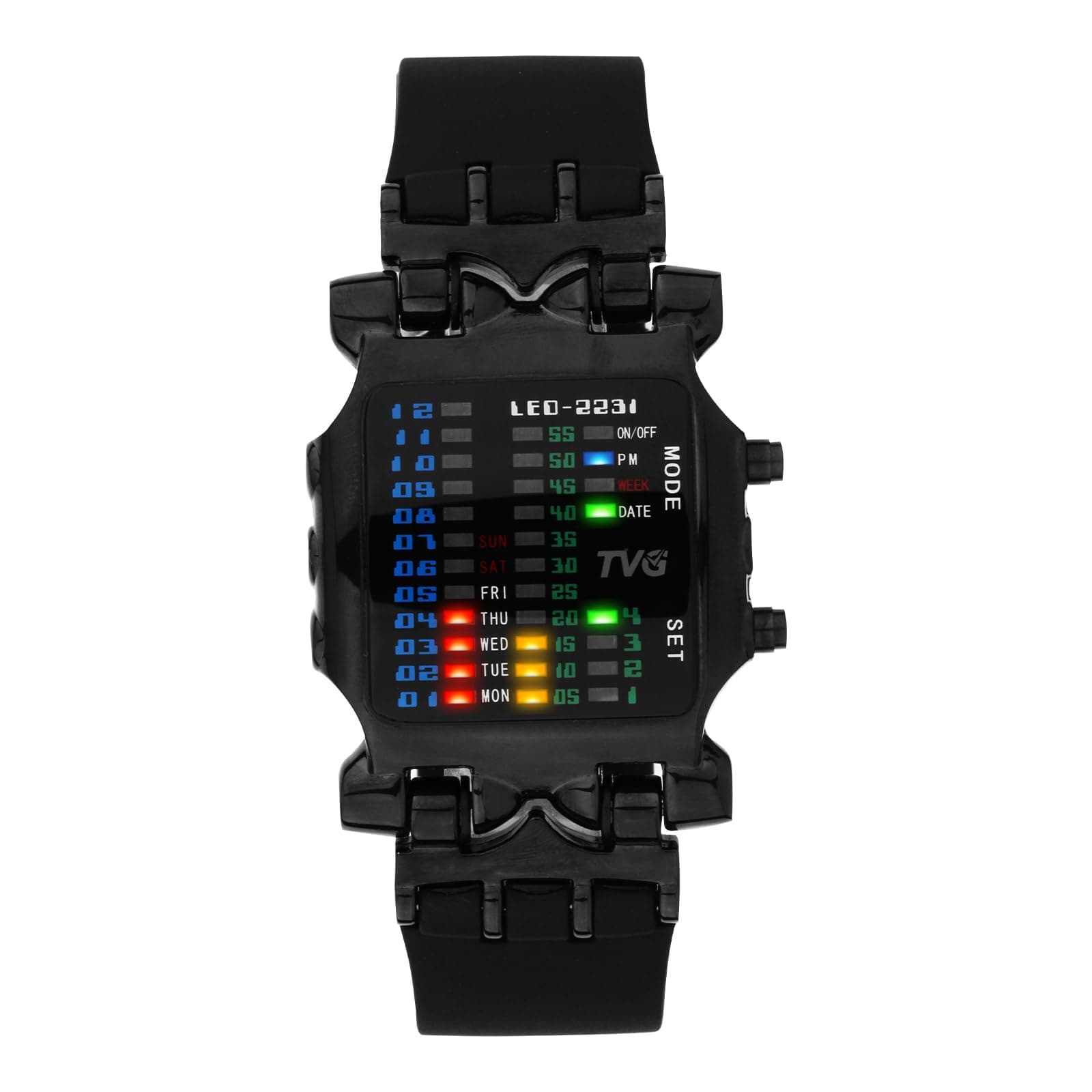 Men's Military Watches,Sports Waterproof Watch with Creative Binary RGB Led Light Display,Stainless Steel Waterproof Watches