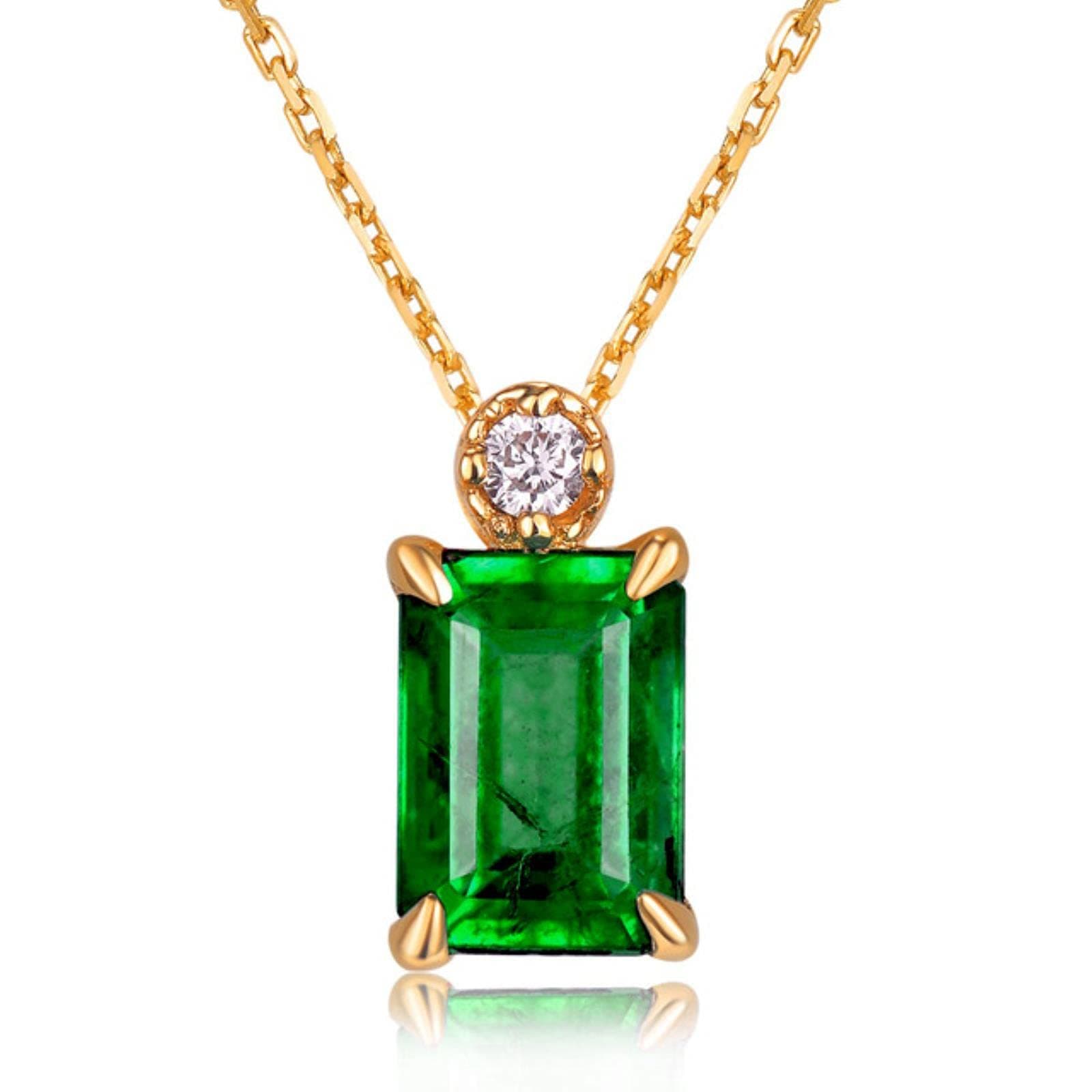 CHENLING Square Emerald green crystal gemstones pendant necklace for women 18k rose gold chain choker zircon diamond jewelry gift, 45cm