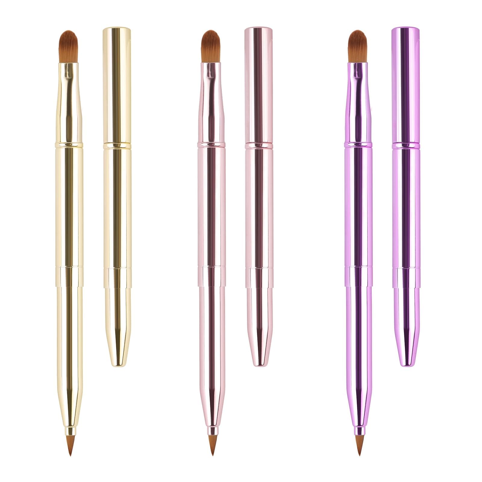 3 Pack Retractable Lip Brush for Lipstick,Yoizyfree Retractable Lip Brushes Double-Ended Travel Lip Makeup Brush Set for Lipstick Lip Gloss Include Lid